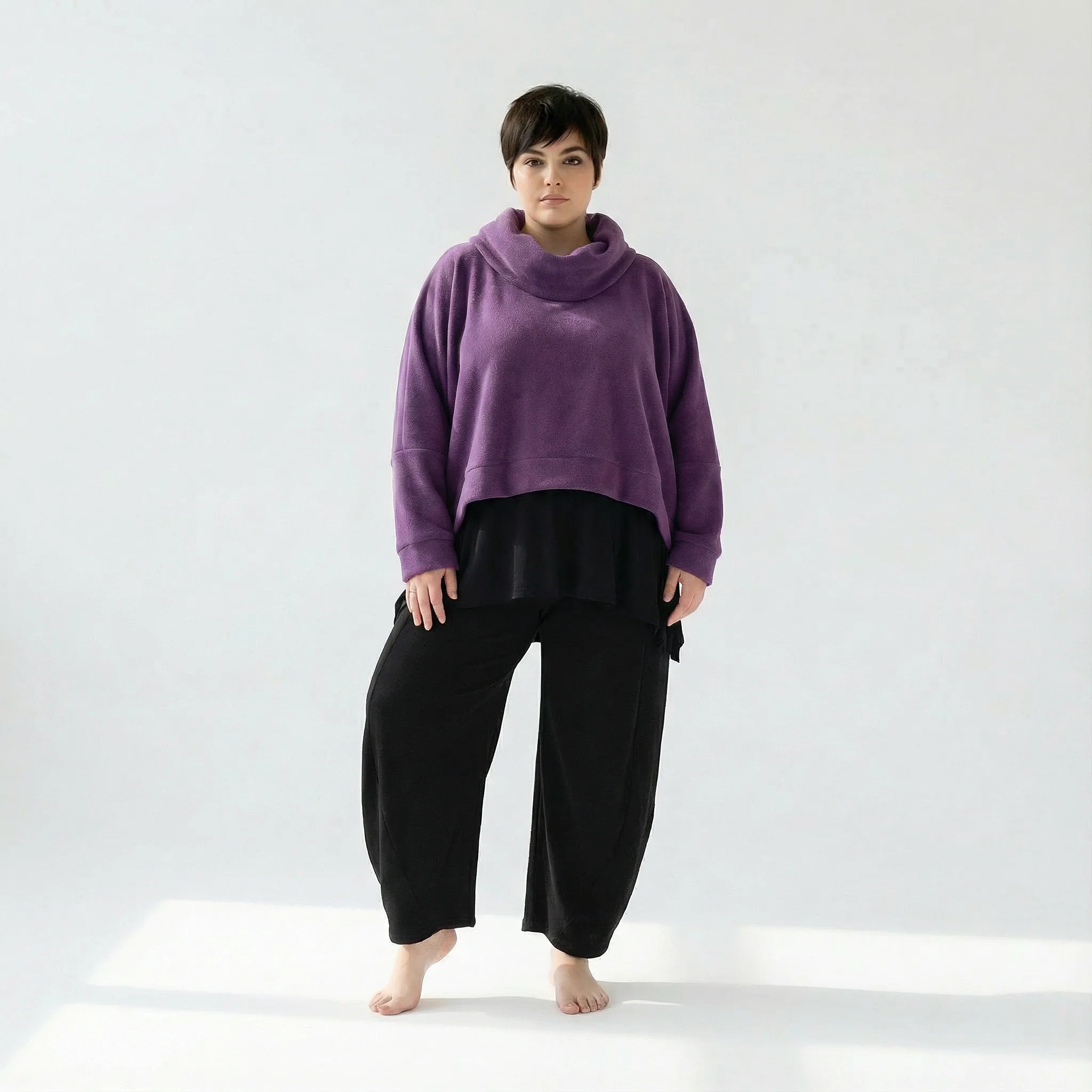  AKH Fashion Überwurf in kastiger Form, aus Materialmix, 1552.7011R, Violett, Ausgefallen