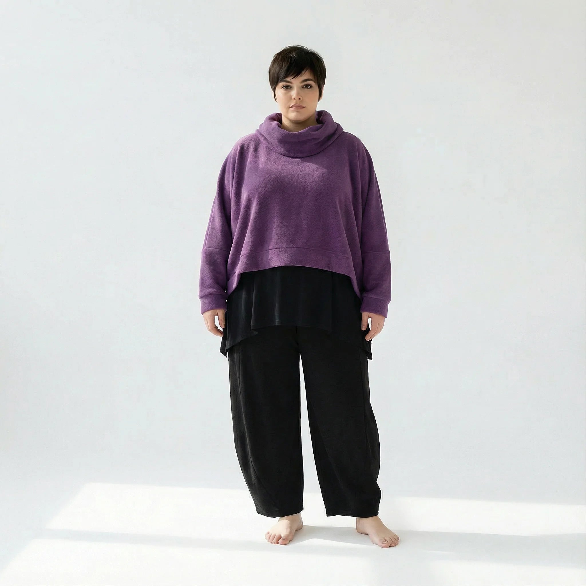  AKH Fashion Überwurf in kastiger Form, aus Materialmix, 1552.7011R, Violett, Ausgefallen