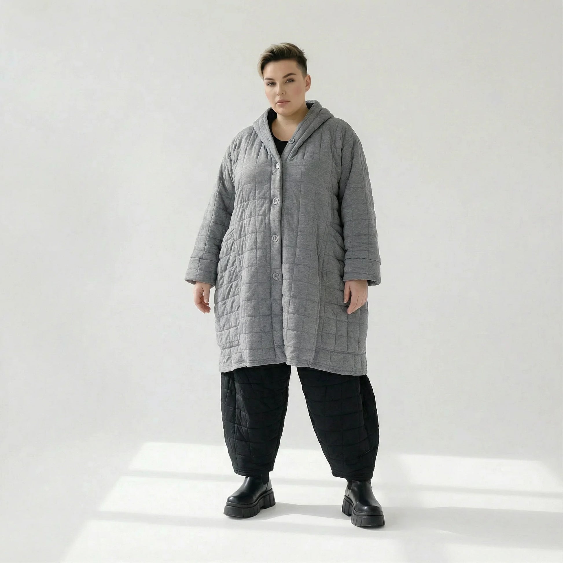  Ballonmantel von AKH Fashion aus Viskose, 1561.06600, Grau, Kariert, Ausgefallen, Zeitlos