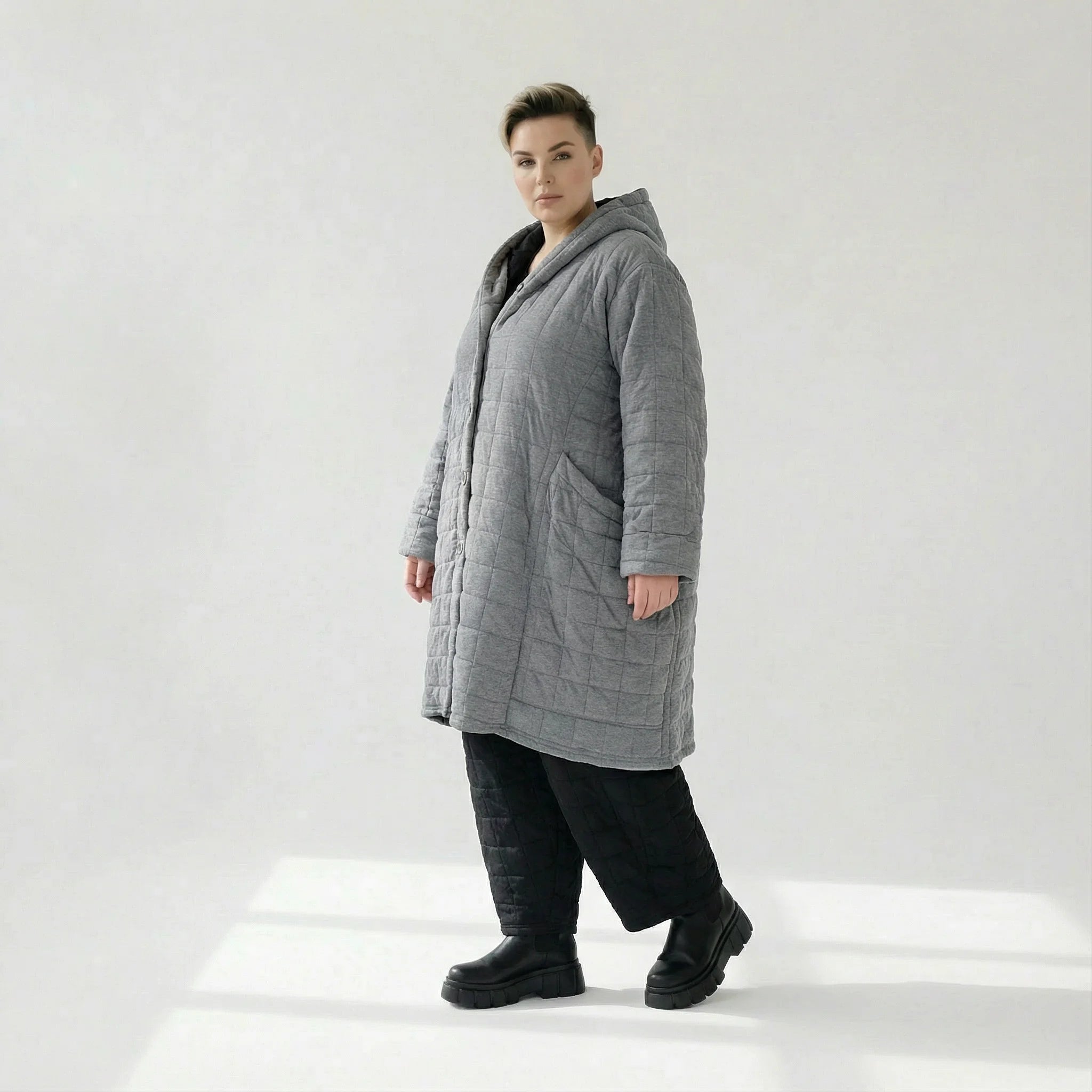  Ballonmantel von AKH Fashion aus Viskose, 1561.06600, Grau, Kariert, Ausgefallen, Zeitlos