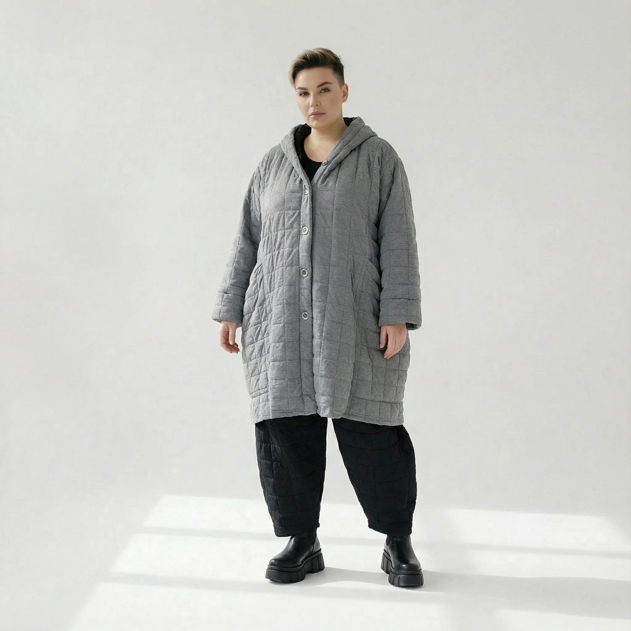  Ballonmantel von AKH Fashion aus Viskose, 1561.06600, Grau, Kariert, Ausgefallen, Zeitlos