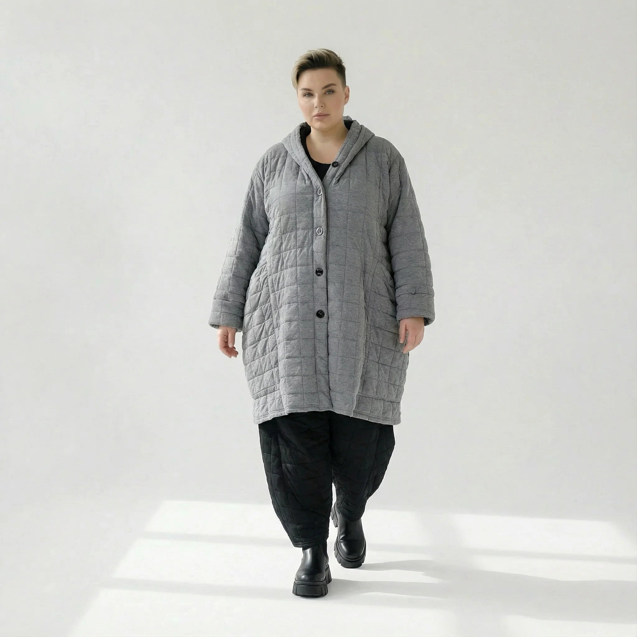  Ballonmantel von AKH Fashion aus Viskose, 1561.06600, Grau, Kariert, Ausgefallen, Zeitlos