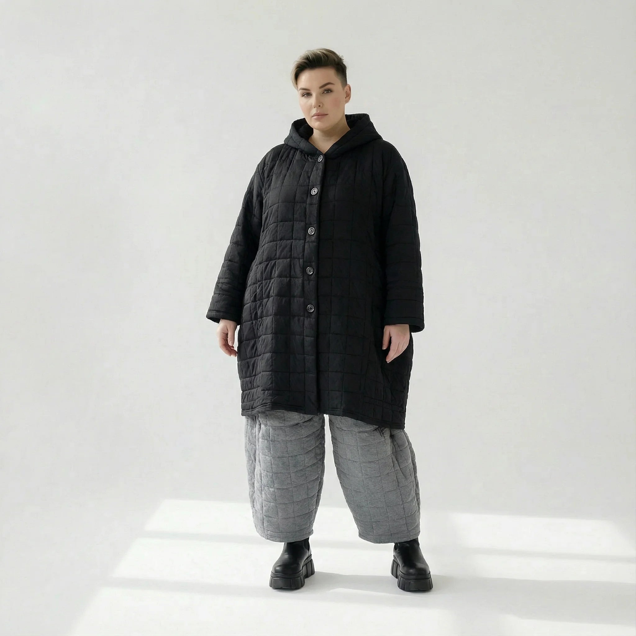  Ballonmantel von AKH Fashion aus Viskose, 1561.06600, Schwarz, Kariert, Ausgefallen