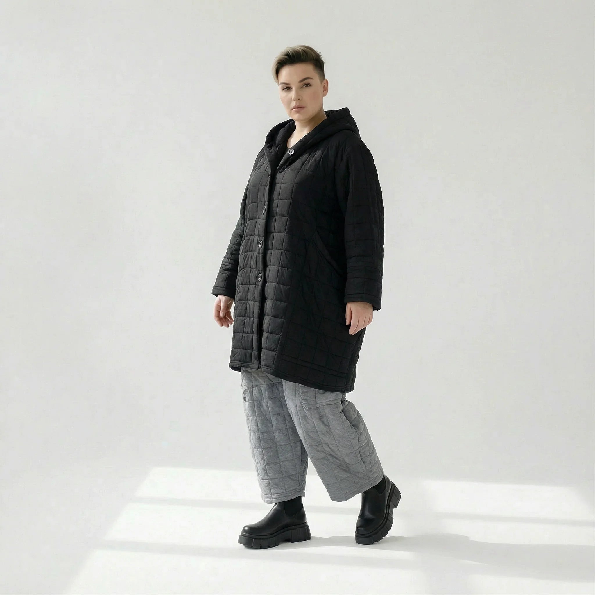  Ballonmantel von AKH Fashion aus Viskose, 1561.06600, Schwarz, Kariert, Ausgefallen