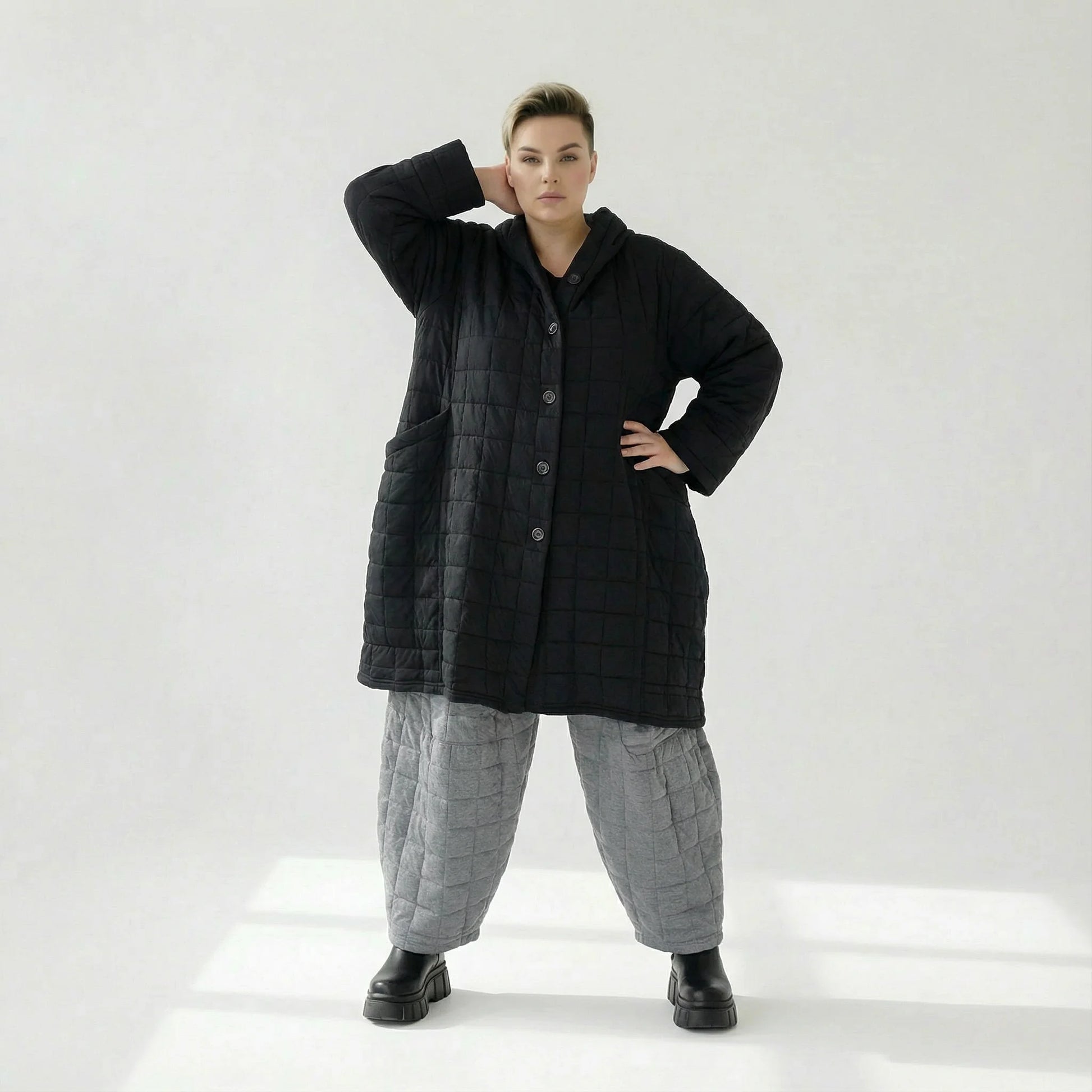  Ballonmantel von AKH Fashion aus Viskose, 1561.06600, Schwarz, Kariert, Ausgefallen