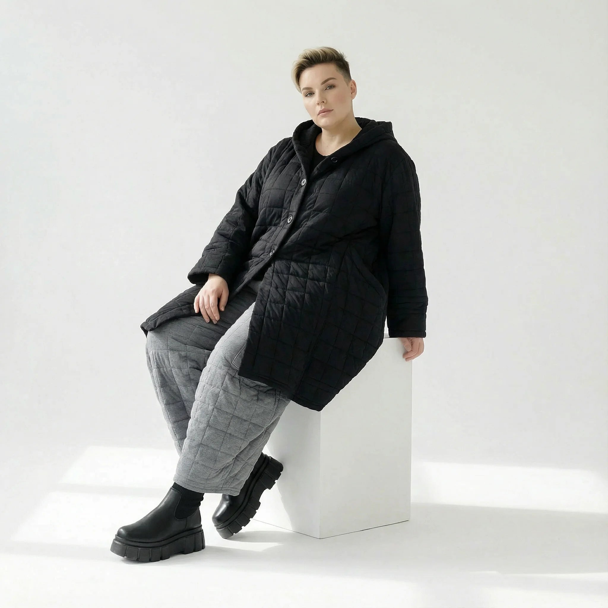  Ballonmantel von AKH Fashion aus Viskose, 1561.06600, Schwarz, Kariert, Ausgefallen