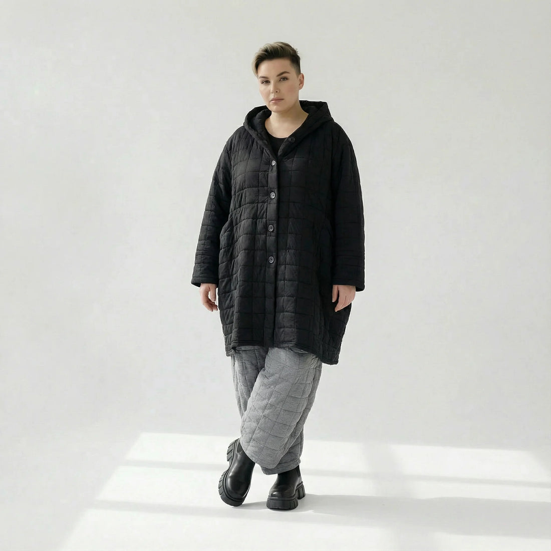  Ballonmantel von AKH Fashion aus Viskose, 1561.06600, Schwarz, Kariert, Ausgefallen