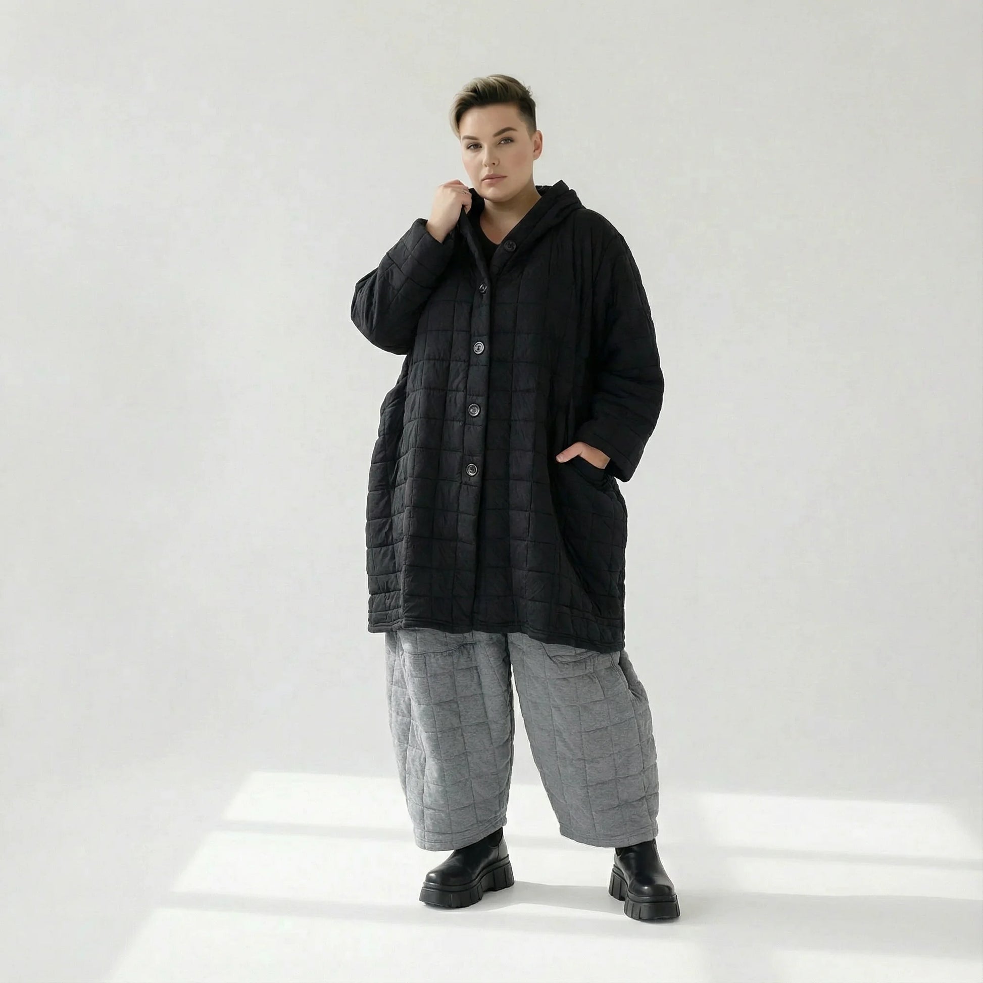  Ballonmantel von AKH Fashion aus Viskose, 1561.06600, Schwarz, Kariert, Ausgefallen