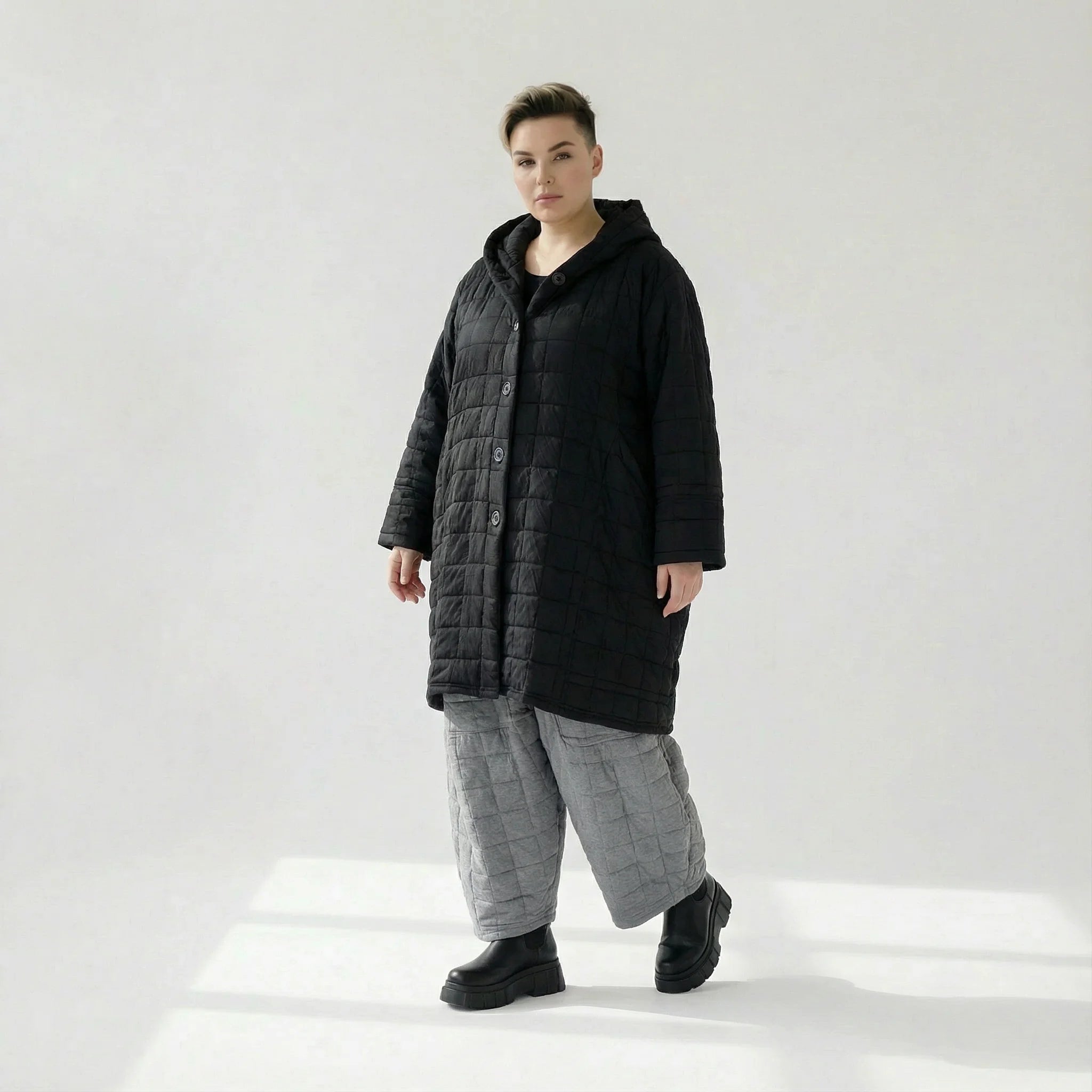  Ballonmantel von AKH Fashion aus Viskose, 1561.06600, Schwarz, Kariert, Ausgefallen