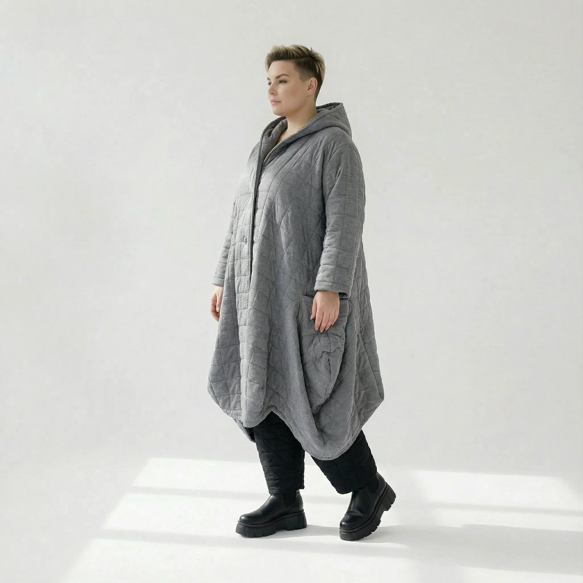  Ballonmantel von AKH Fashion aus Viskose, 1561.06671, Grau, Kariert, Ausgefallen, Zeitlos