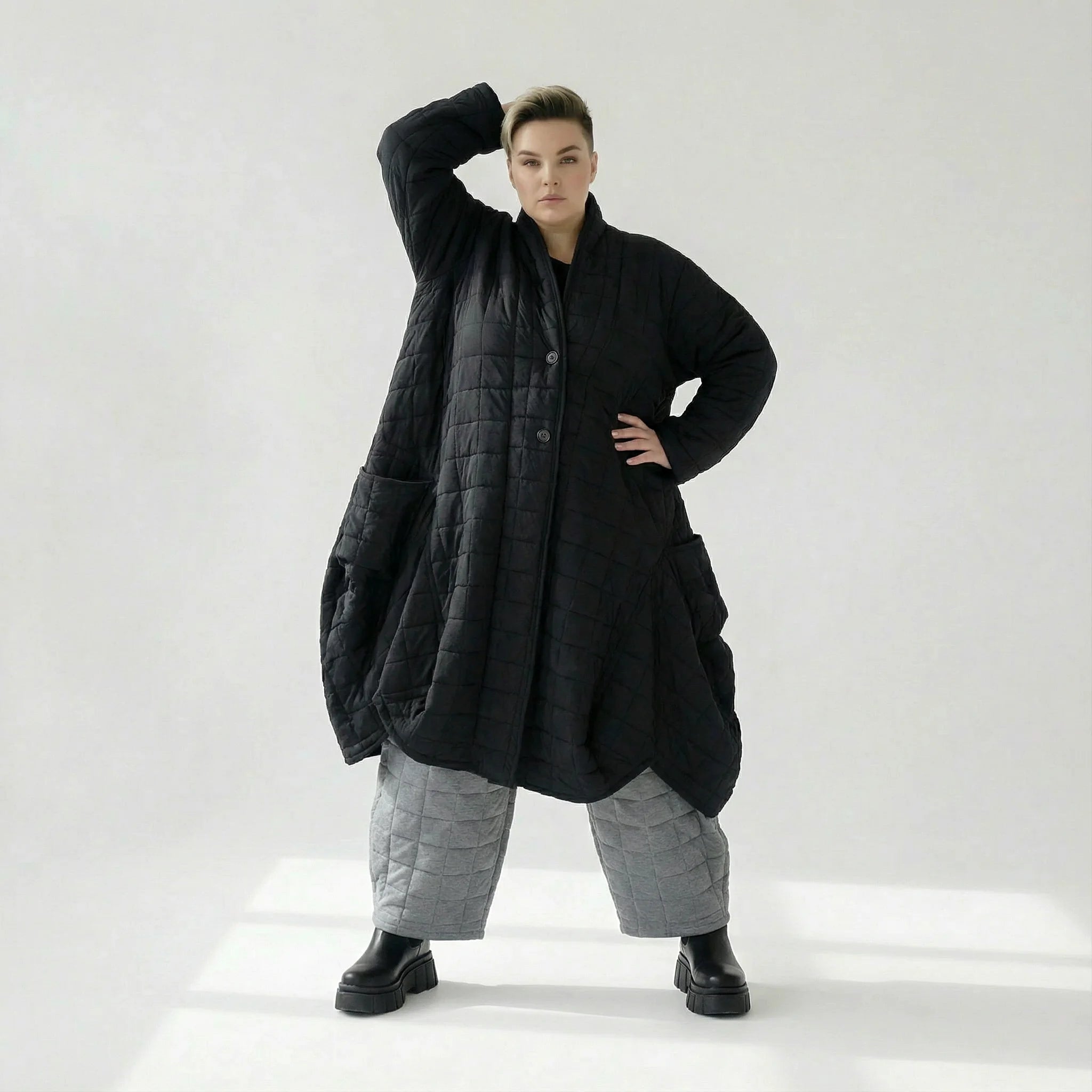  Ballonmantel von AKH Fashion aus Viskose, 1561.06671, Schwarz, Kariert, Ausgefallen