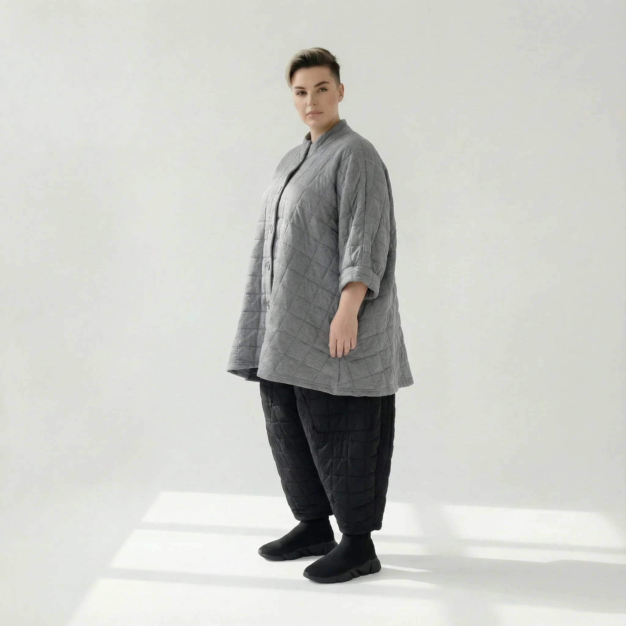  A-Form Bluse von AKH Fashion aus Viskose, 1561.07116, Grau, Kariert, Ausgefallen, Zeitlos