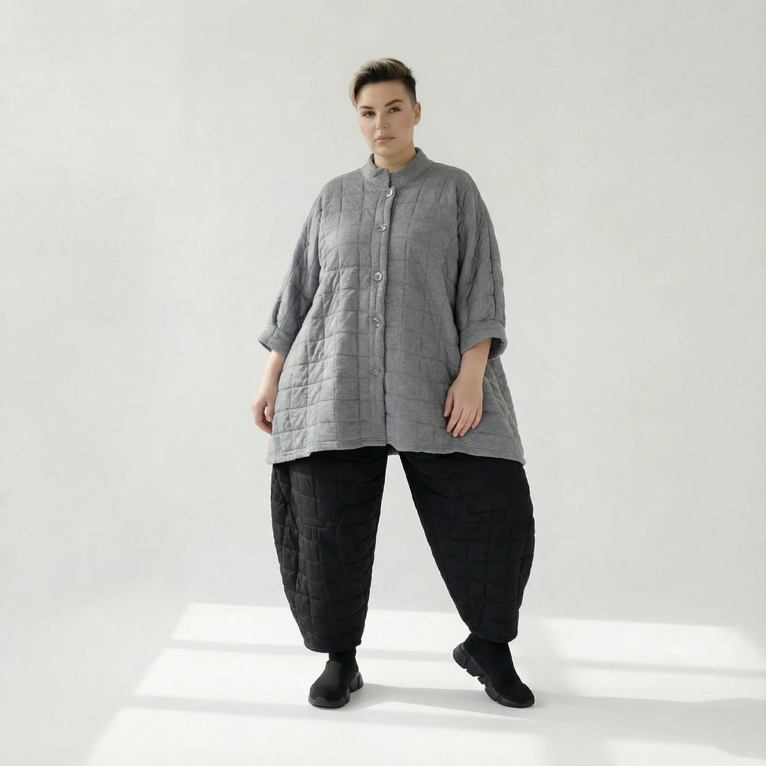  A-Form Bluse von AKH Fashion aus Viskose, 1561.07116, Grau, Kariert, Ausgefallen, Zeitlos