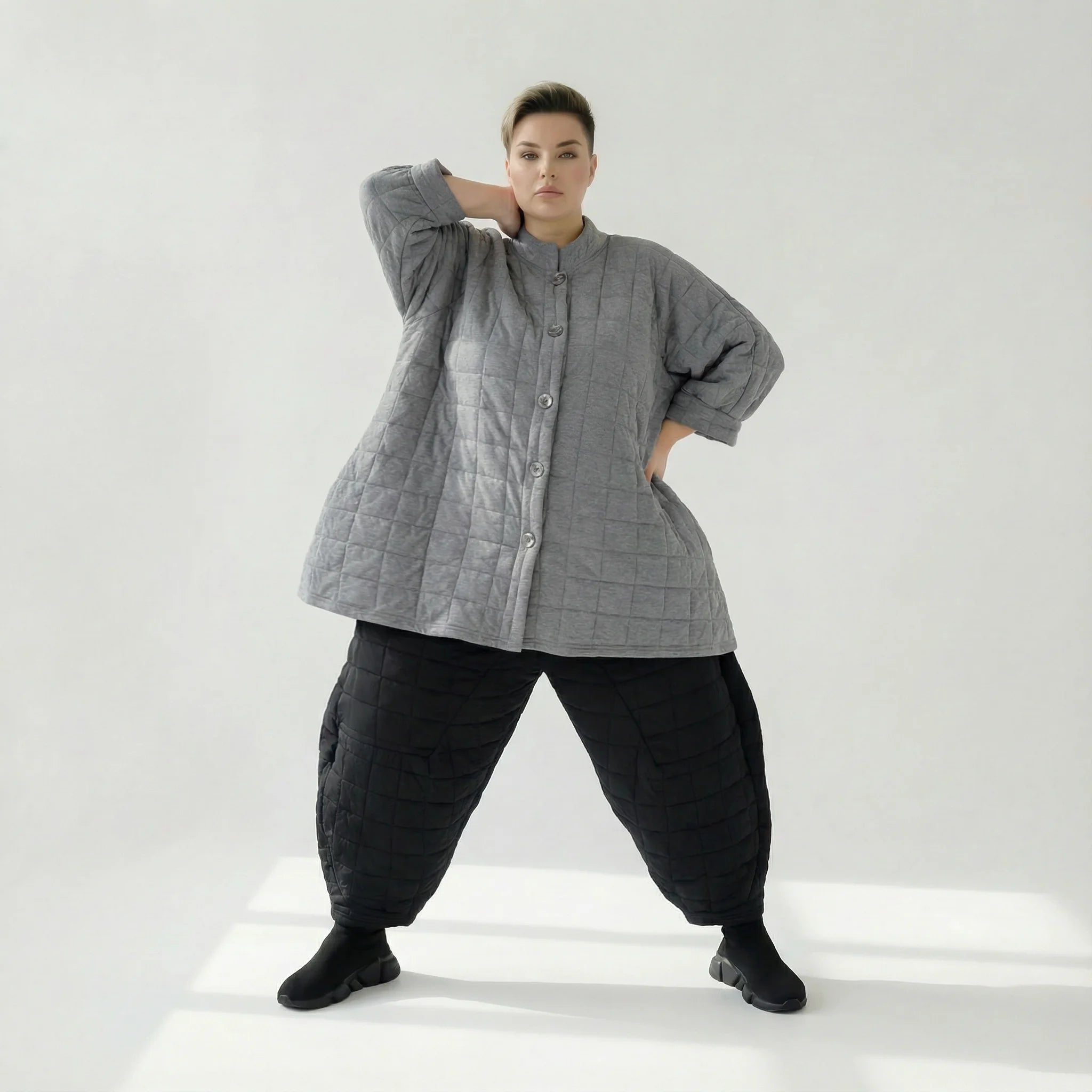  A-Form Bluse von AKH Fashion aus Viskose, 1561.07116, Grau, Kariert, Ausgefallen, Zeitlos