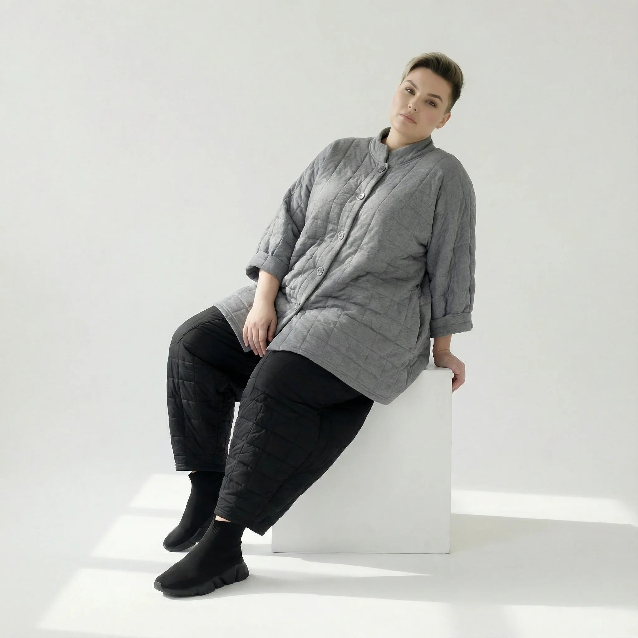  A-Form Bluse von AKH Fashion aus Viskose, 1561.07116, Grau, Kariert, Ausgefallen, Zeitlos