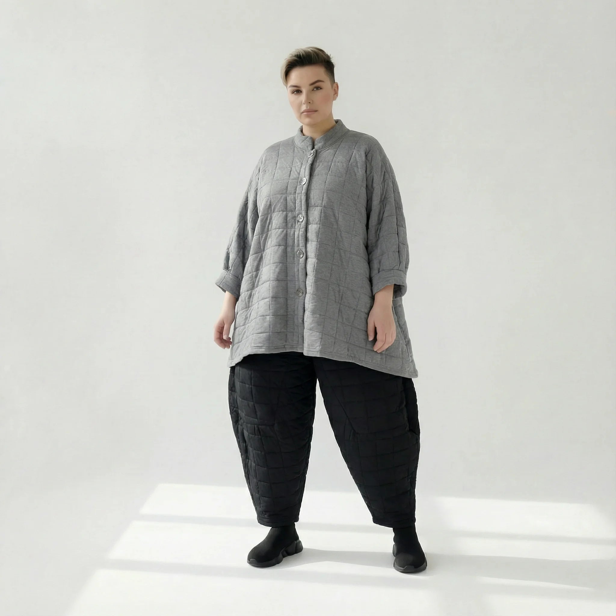  A-Form Bluse von AKH Fashion aus Viskose, 1561.07116, Grau, Kariert, Ausgefallen, Zeitlos