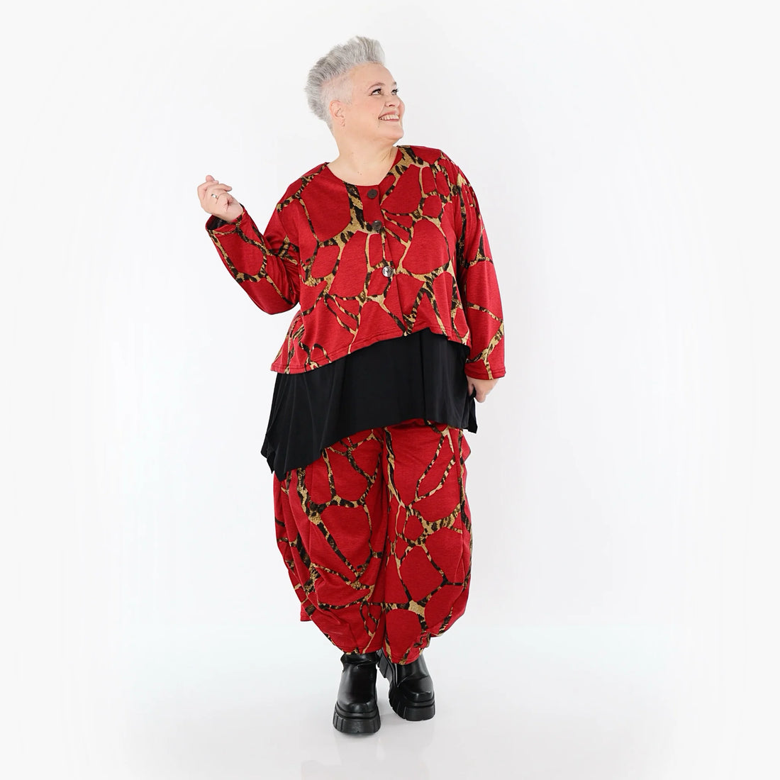  AKH Fashion Jacke in gerundeter Form, aus Materialmix, 1563.00130, Rot/Multi, Grafik