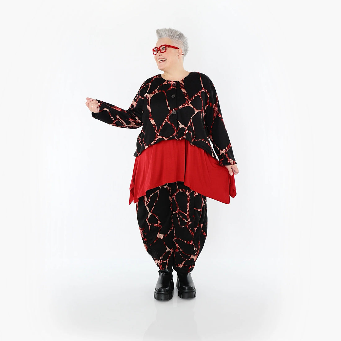  AKH Fashion Jacke in gerundeter Form, aus Materialmix, 1563.00130, Schwarz/Multi, Grafik