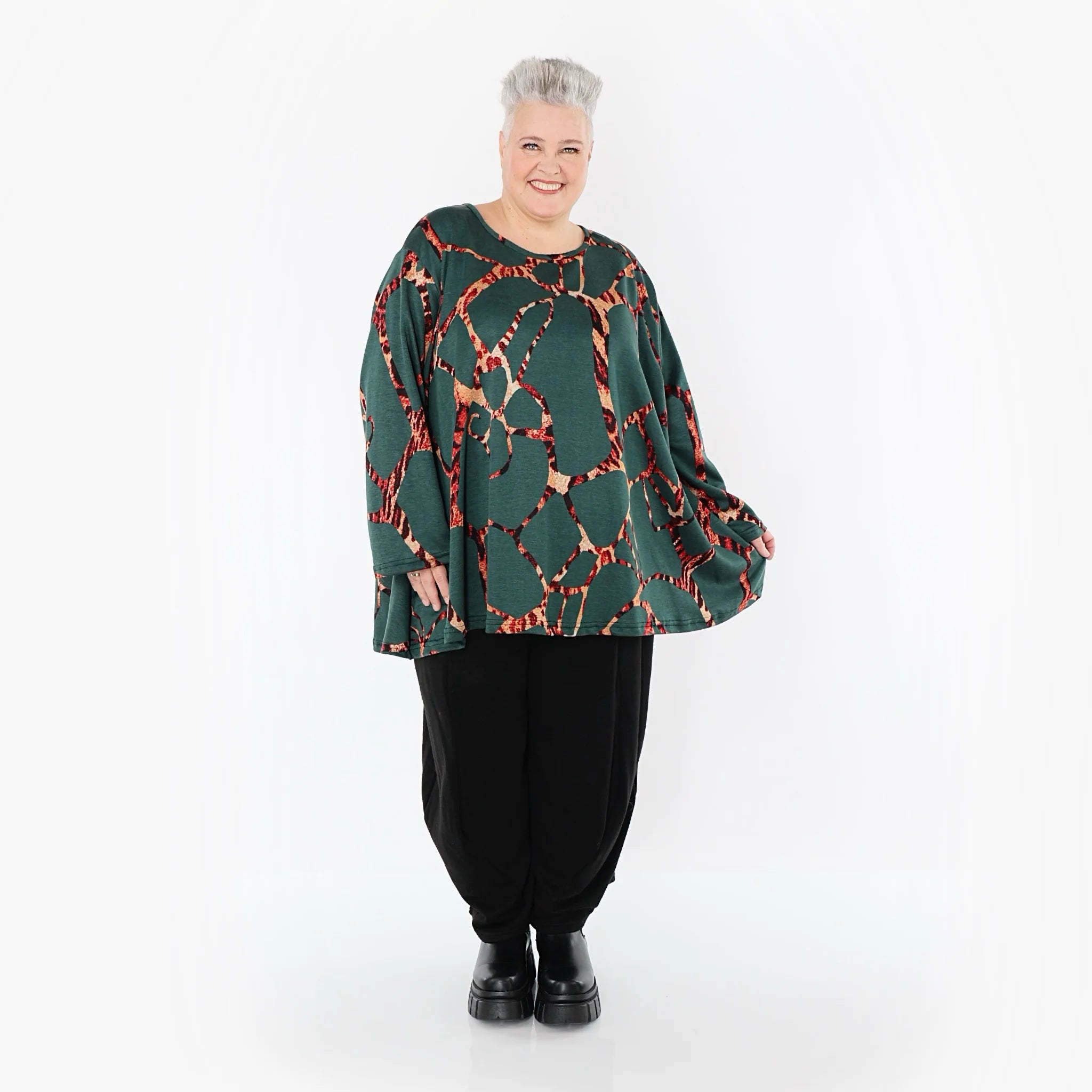  A-Form Bigshirt von AKH Fashion aus Materialmix, 1563.00593, Grün/Multi, Grafik, Ausgefallen