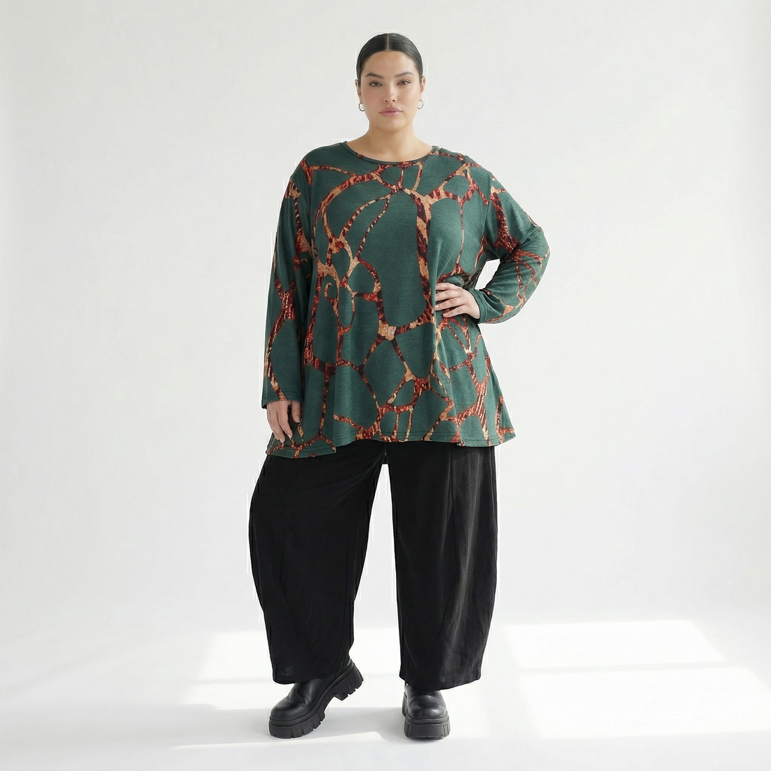  A-Form Bigshirt von AKH Fashion aus Materialmix, 1563.00593, Grün/Multi, Grafik, Ausgefallen