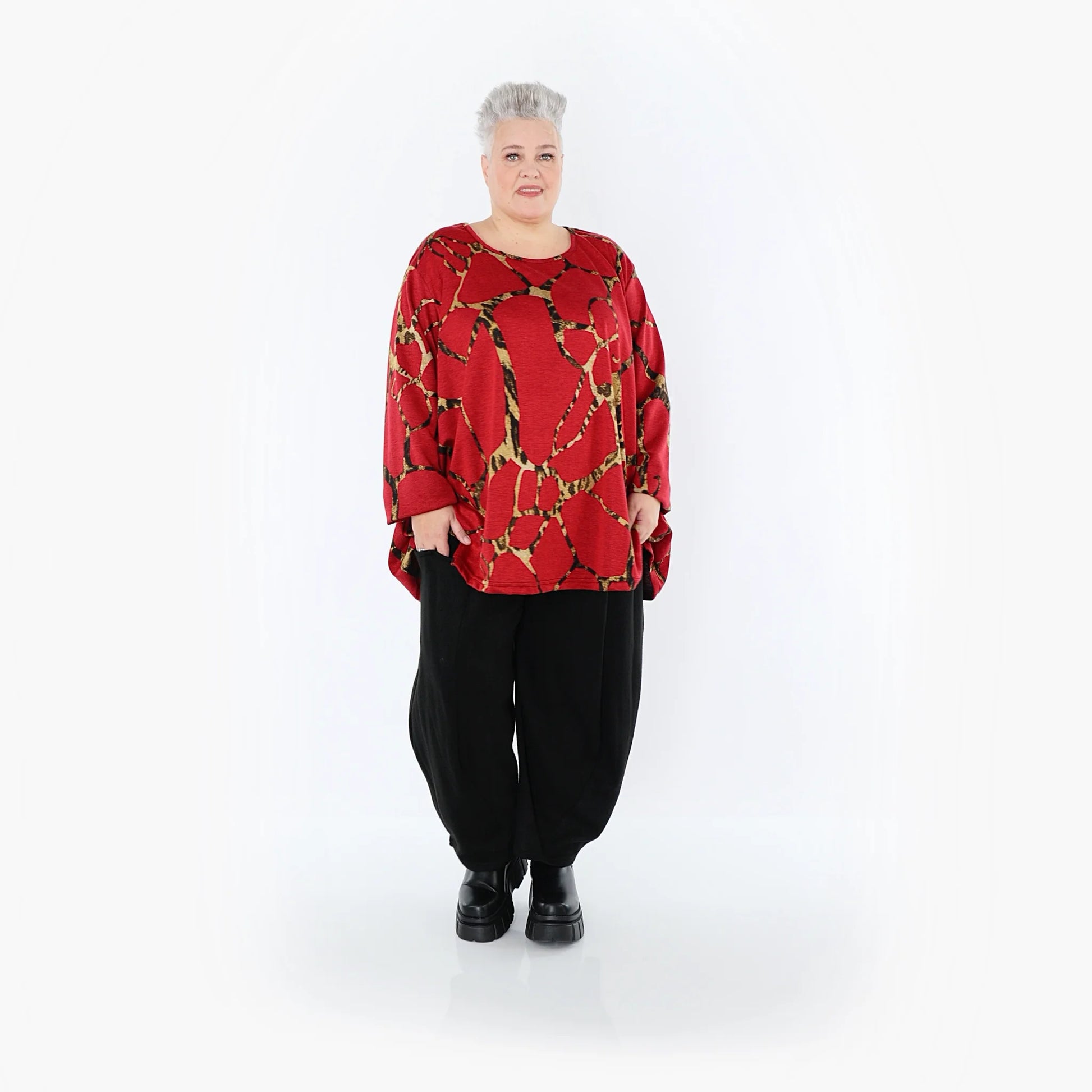 A-Form Bigshirt von AKH Fashion aus Materialmix, 1563.00593, Rot/Multi, Grafik, Ausgefallen