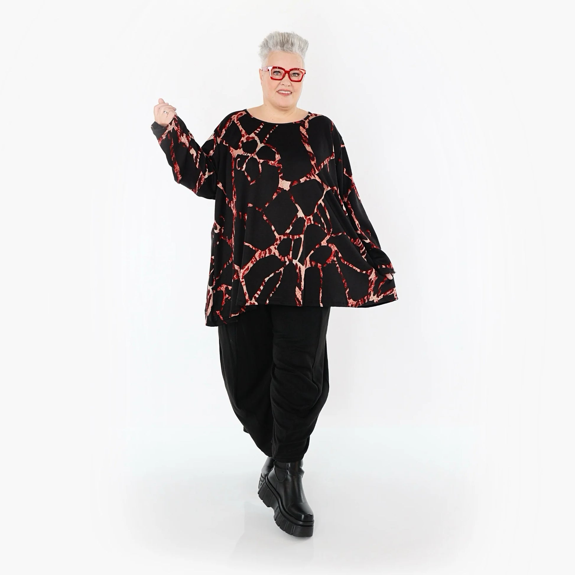  A-Form Bigshirt von AKH Fashion aus Materialmix, 1563.00593, Schwarz/Multi, Grafik, Schick