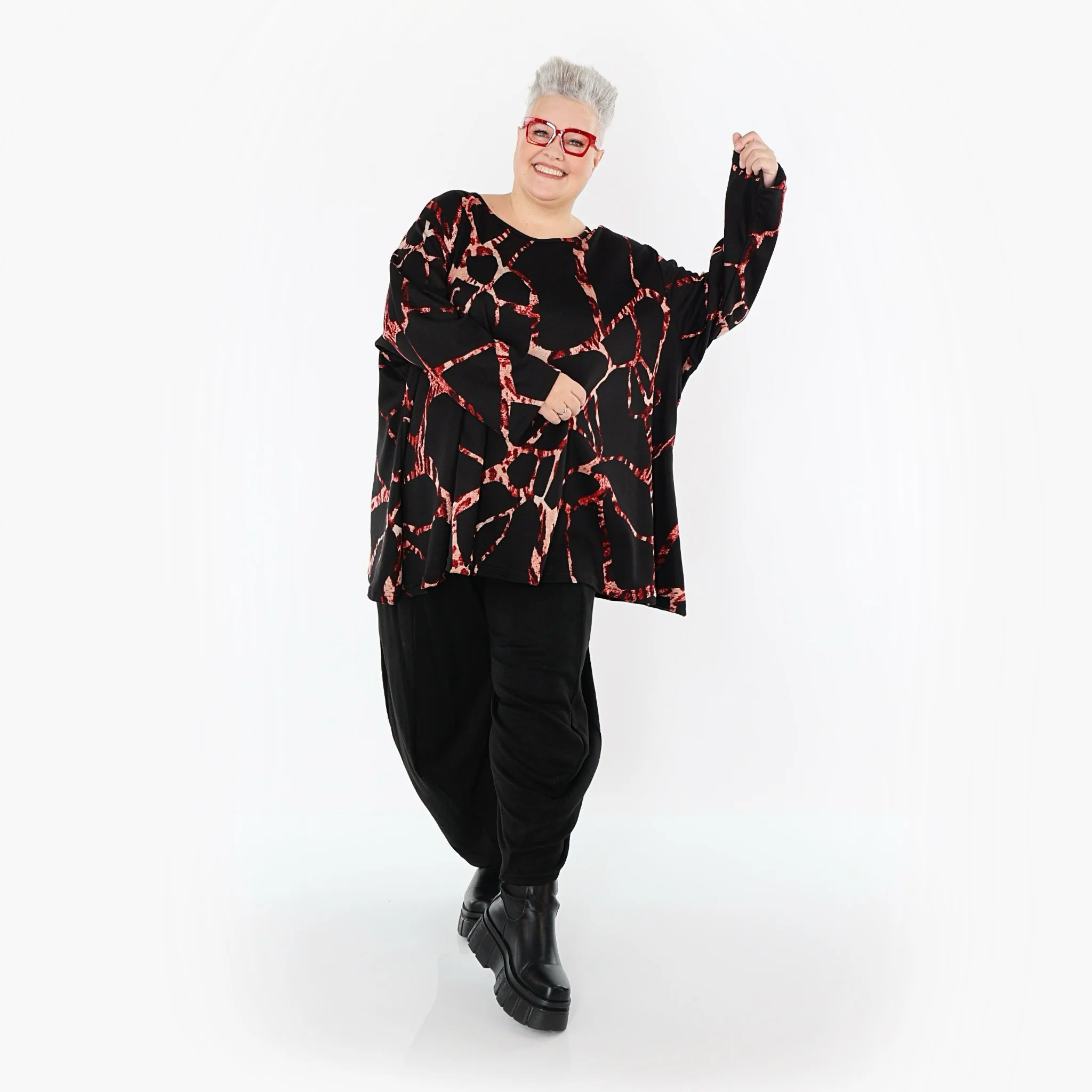  A-Form Bigshirt von AKH Fashion aus Materialmix, 1563.00593, Schwarz/Multi, Grafik, Schick