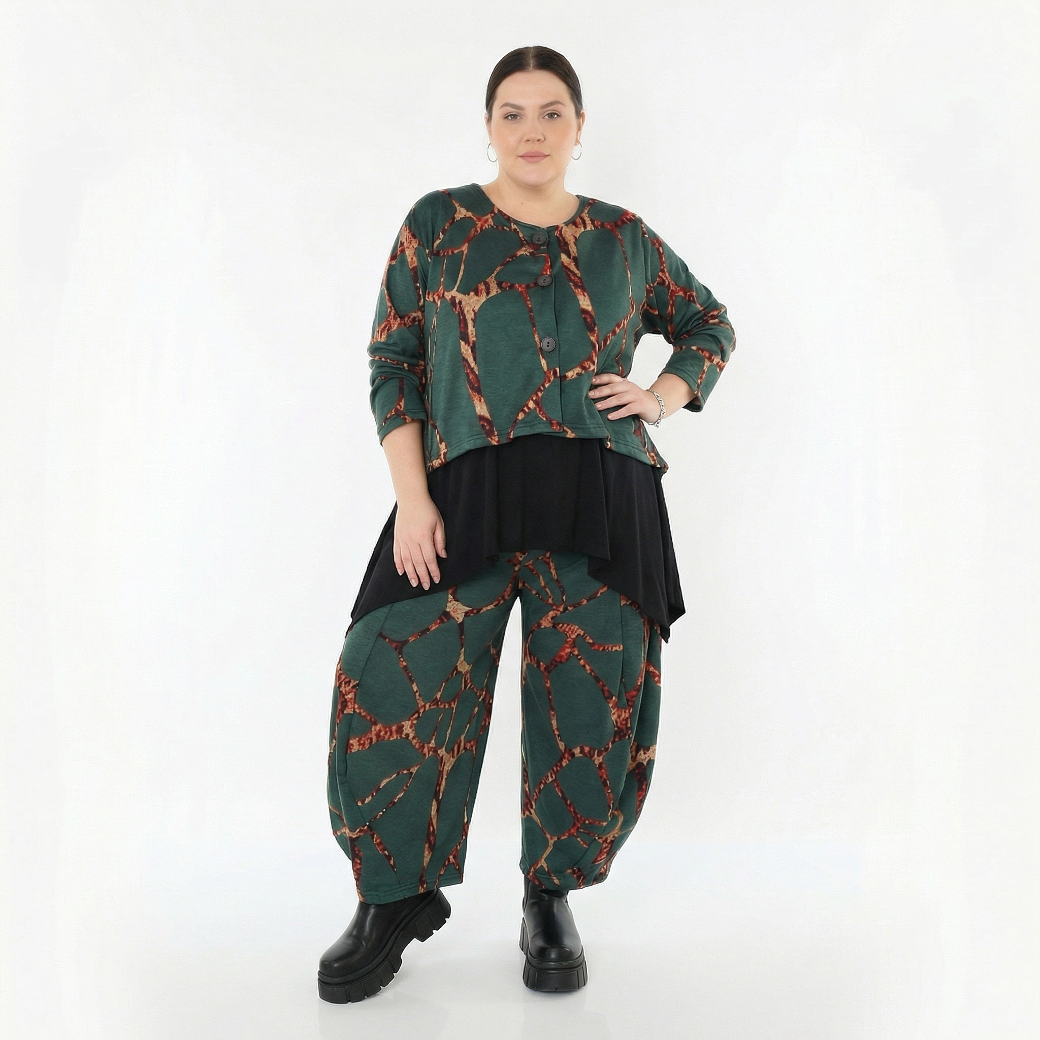  AKH Fashion Jacke in gerundeter Form, aus Materialmix, 1563.00130, Grün/Multi, Grafik