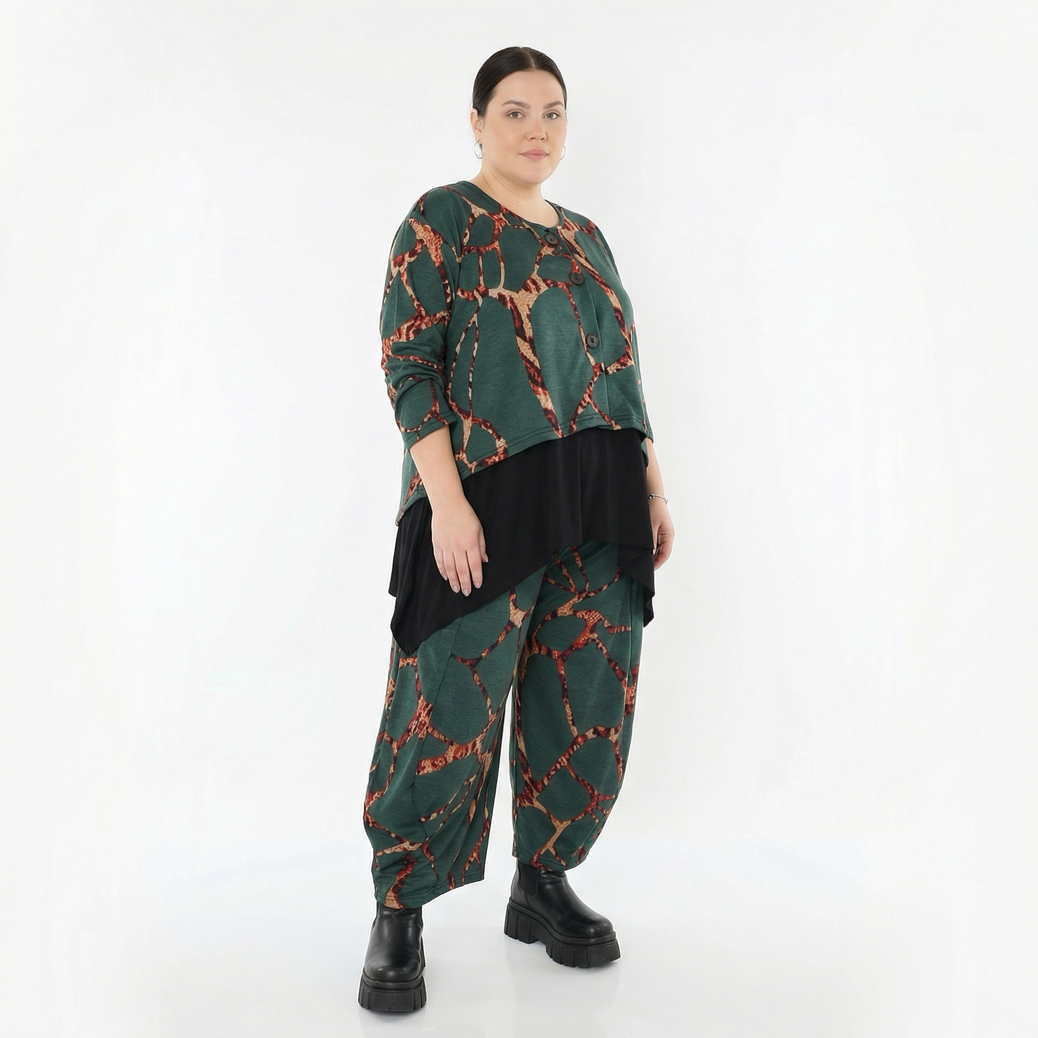  AKH Fashion Jacke in gerundeter Form, aus Materialmix, 1563.00130, Grün/Multi, Grafik