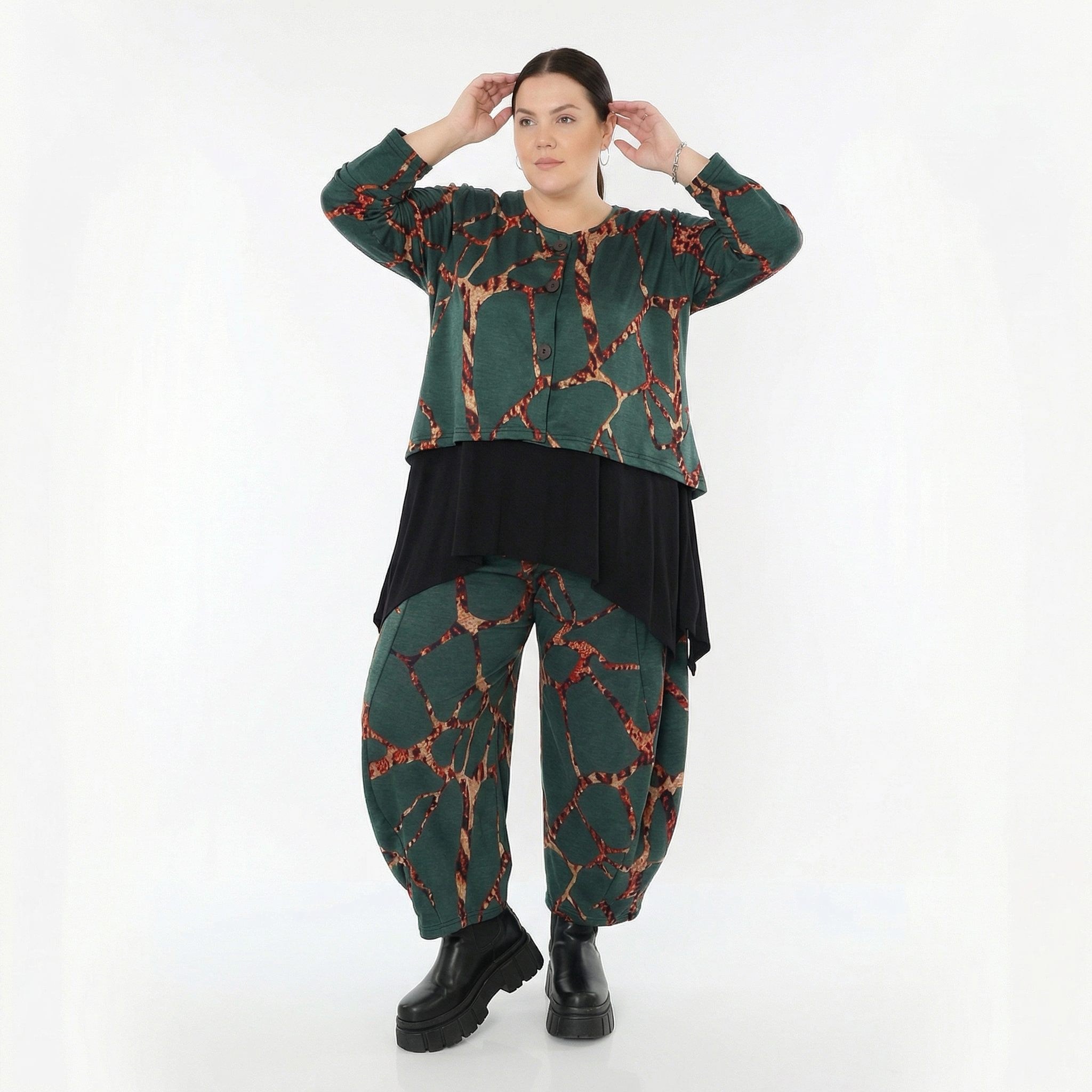  AKH Fashion Jacke in gerundeter Form, aus Materialmix, 1563.00130, Grün/Multi, Grafik