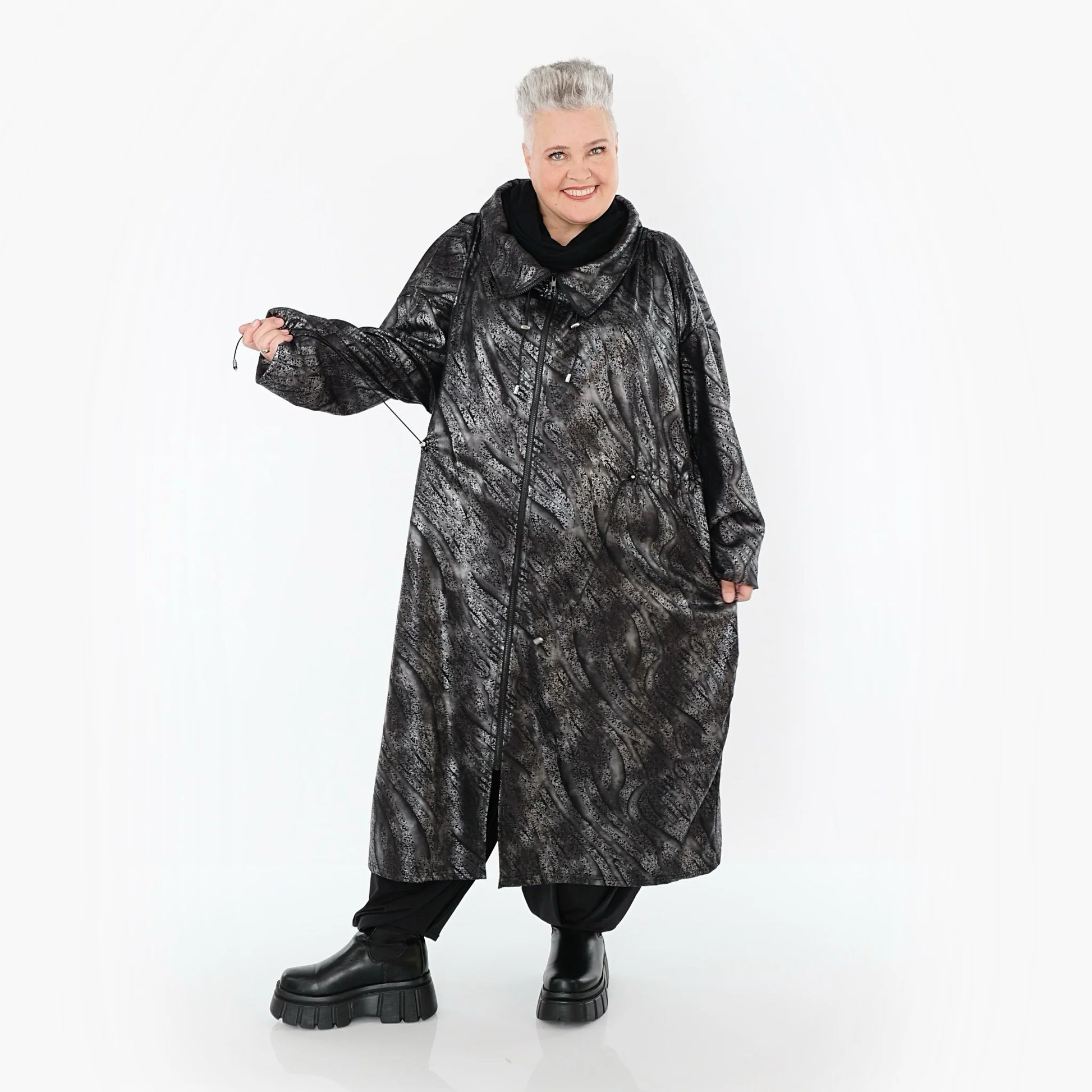  AKH Premium Mantel in gerader Form, aus Viskose, P1019.7155, Silber/Schwarz, Zebra, Schick