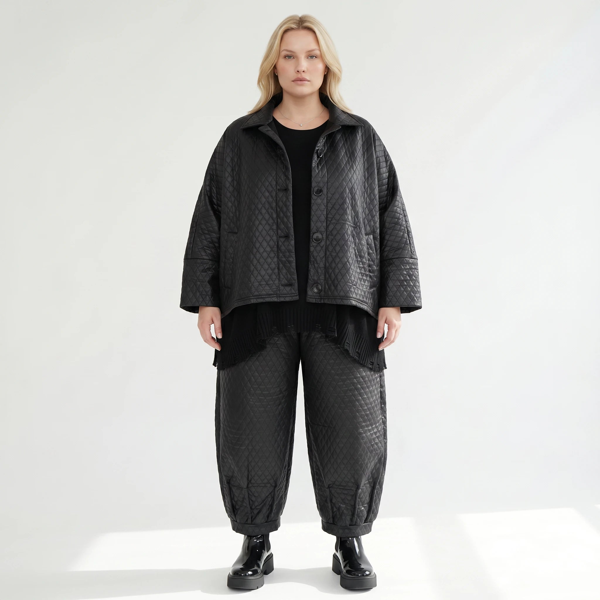 Ballonhose von AKH Premium aus Viskose, P1021.7160, Schwarz, Raute, Ausgefallen, Zeitlos