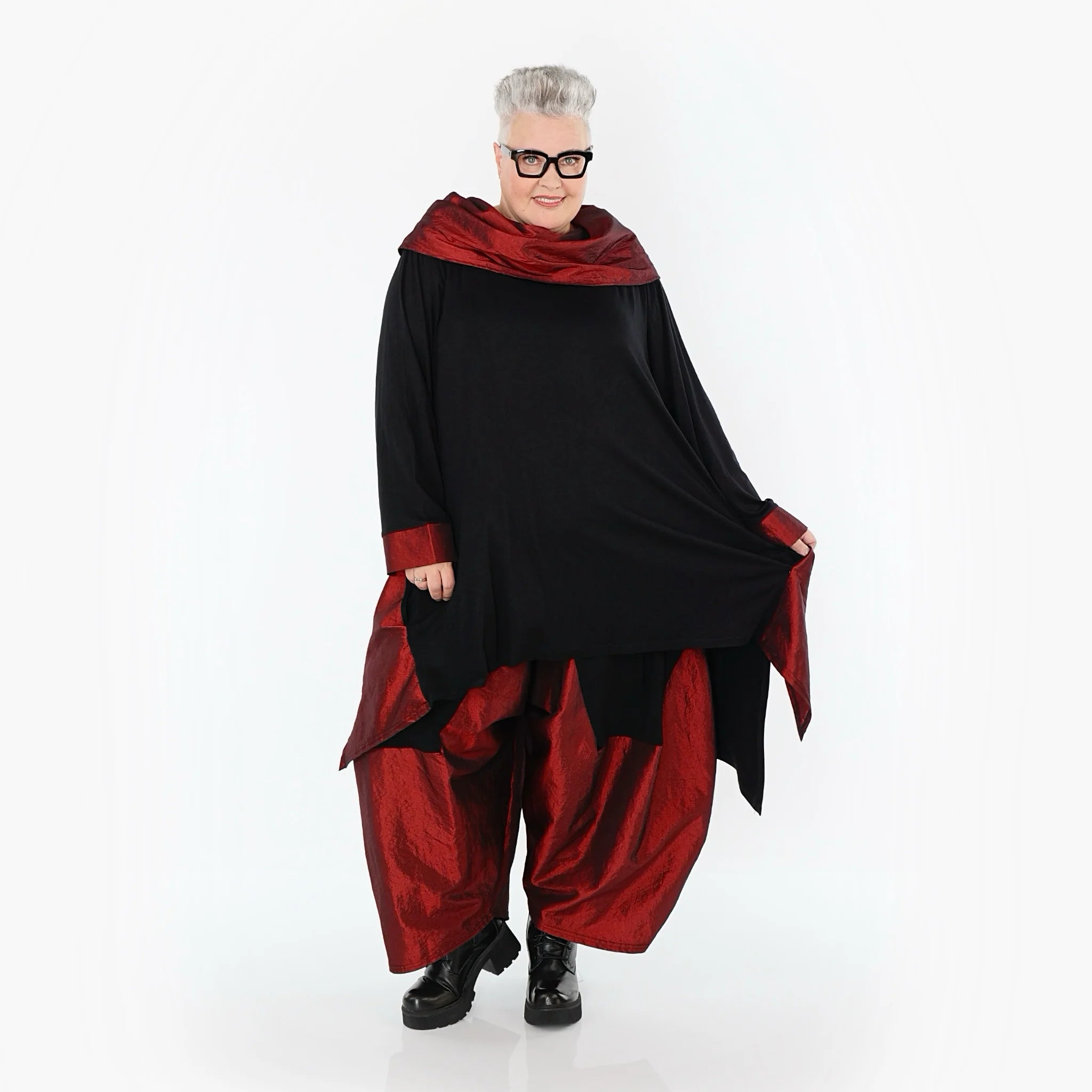  A-Form Shirt von AKH Premium aus Viskose, P102187, Schwarz/Dunkelrot, Ausgefallen, Zeitlos