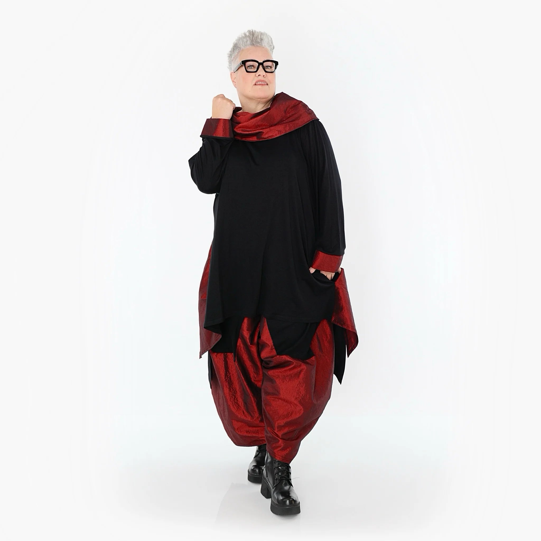  A-Form Shirt von AKH Premium aus Viskose, P102187, Schwarz/Dunkelrot, Ausgefallen, Zeitlos