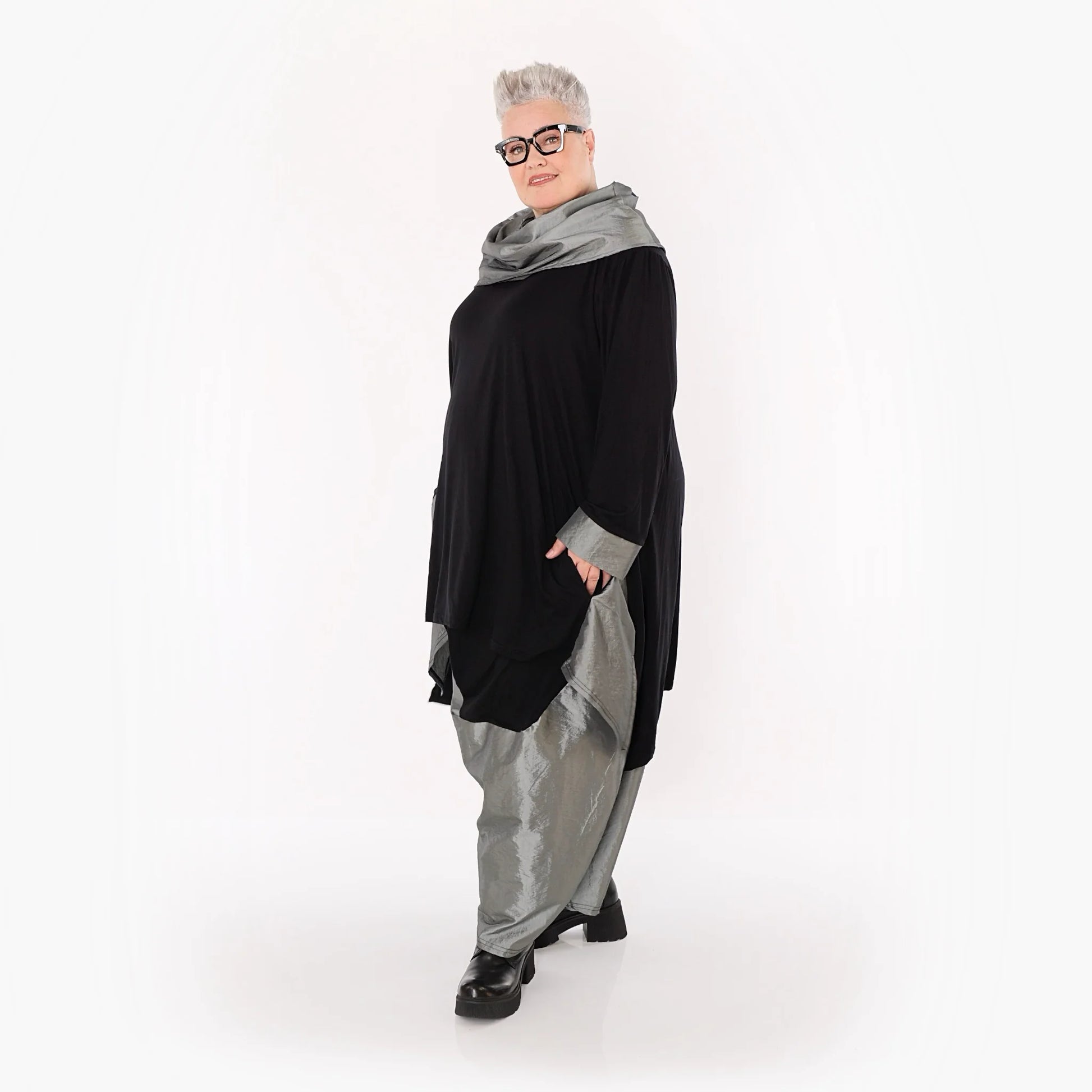  A-Form Shirt von AKH Premium aus Viskose, P102187, Schwarz/Grau, Ausgefallen, Zeitlos