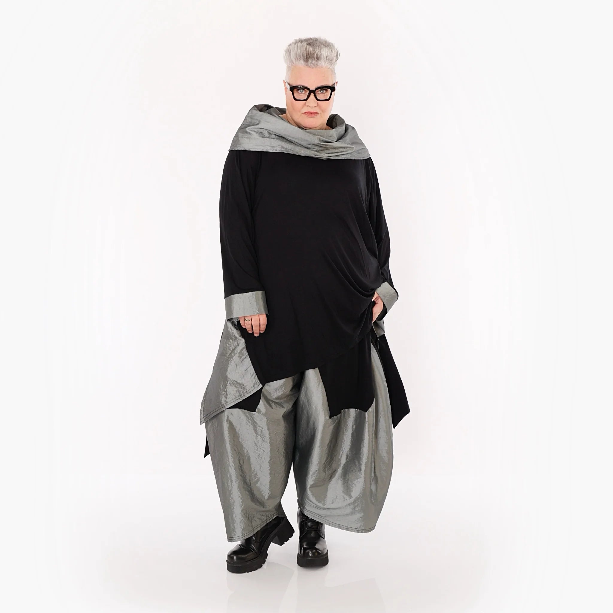  A-Form Shirt von AKH Premium aus Viskose, P102187, Schwarz/Grau, Ausgefallen, Zeitlos