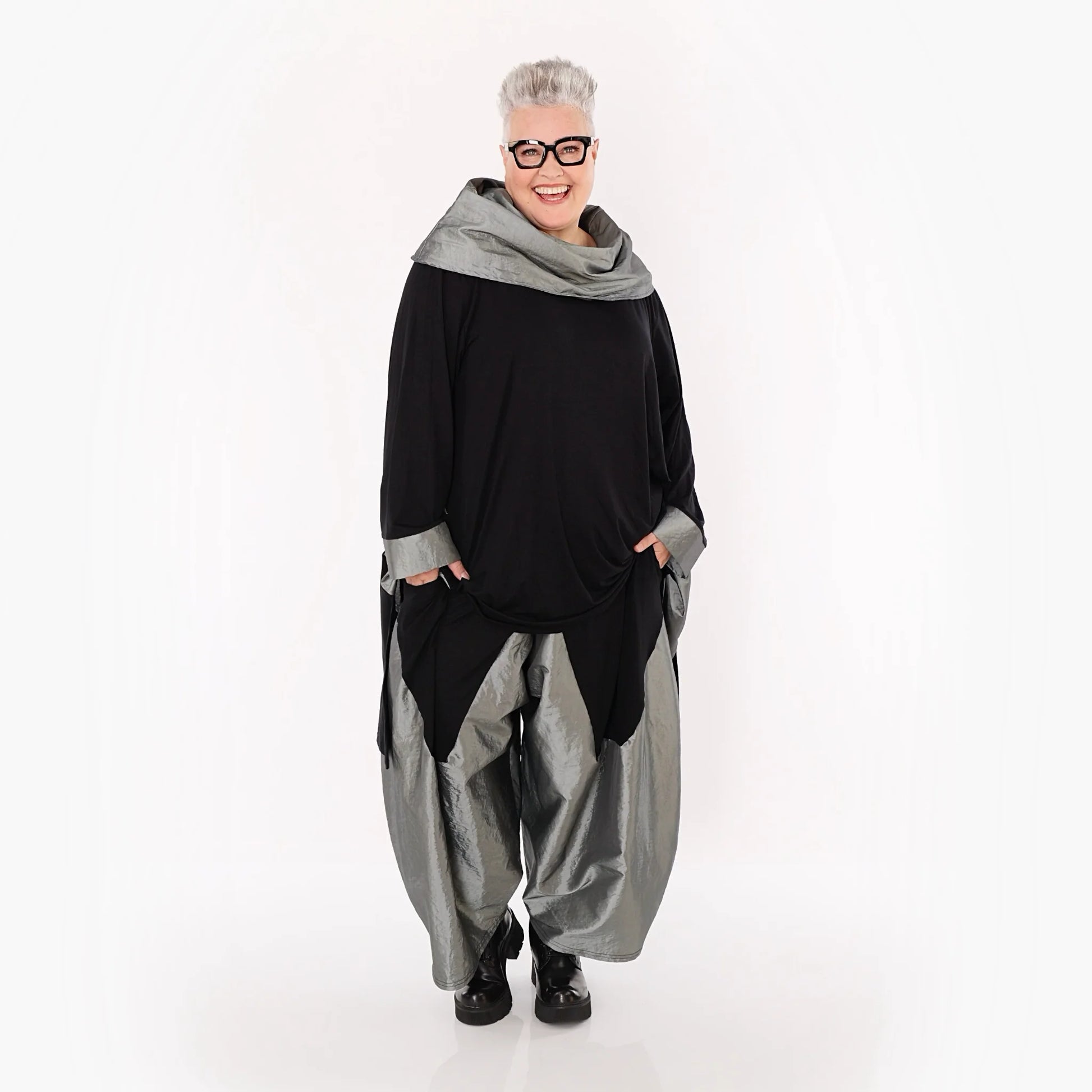  A-Form Shirt von AKH Premium aus Viskose, P102187, Schwarz/Grau, Ausgefallen, Zeitlos