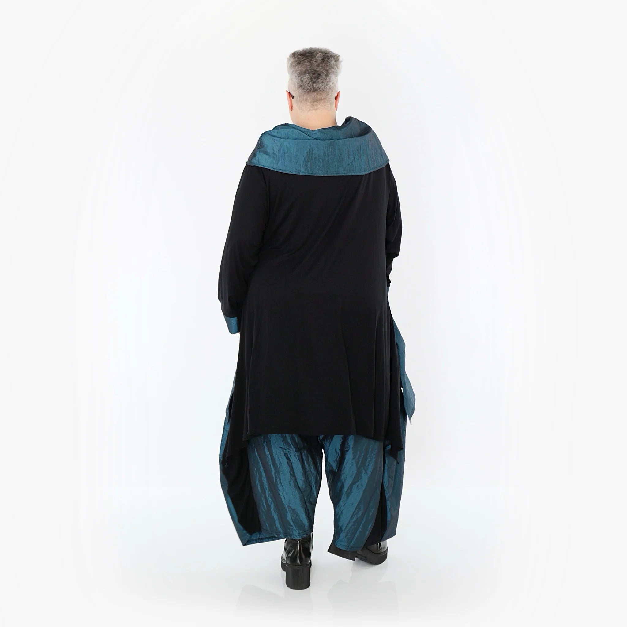  A-Form Shirt von AKH Premium aus Viskose, P102187, Schwarz/Petrol, Ausgefallen, Zeitlos