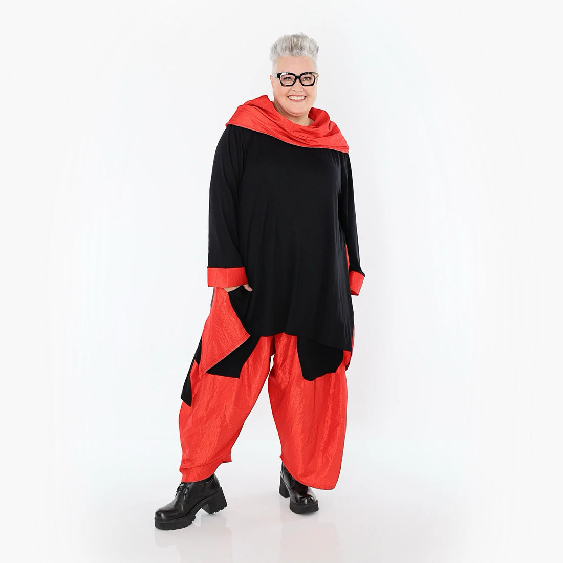  Ballonhose von AKH Premium aus Viskose, P106883, Schwarz/Rot, Ausgefallen, Zeitlos, Schick