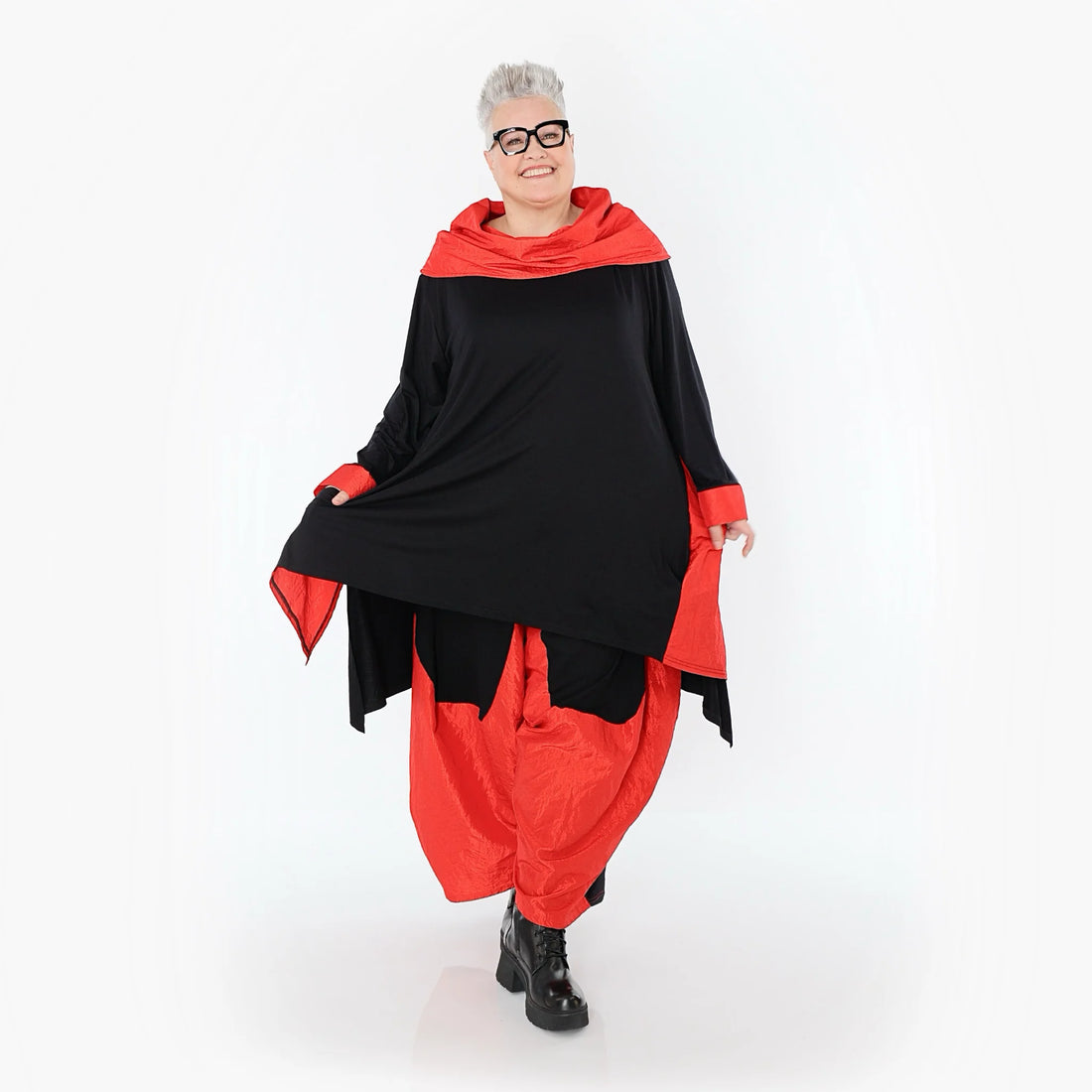  Ballonhose von AKH Premium aus Viskose, P106883, Schwarz/Rot, Ausgefallen, Zeitlos, Schick