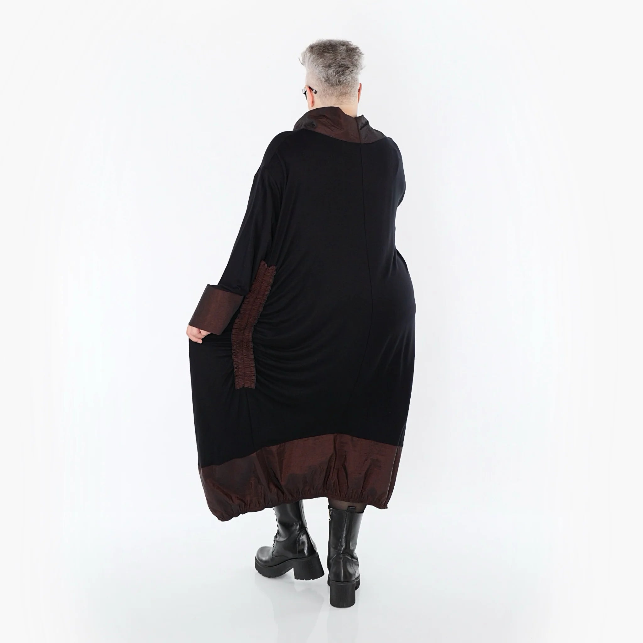  Ballonkleid von AKH Premium aus Viskose, P107156, Schwarz/Braun, Ausgefallen, Zeitlos