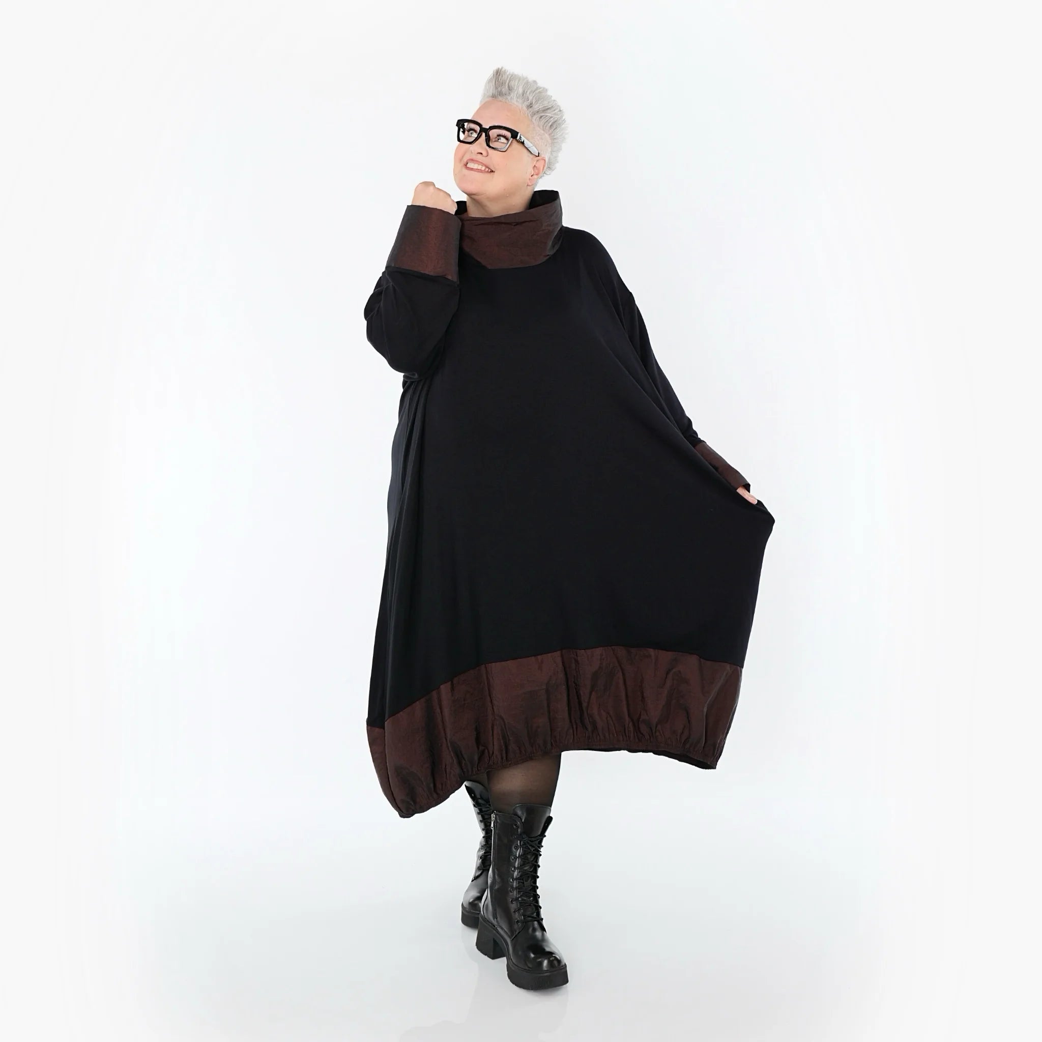  Ballonkleid von AKH Premium aus Viskose, P107156, Schwarz/Braun, Ausgefallen, Zeitlos