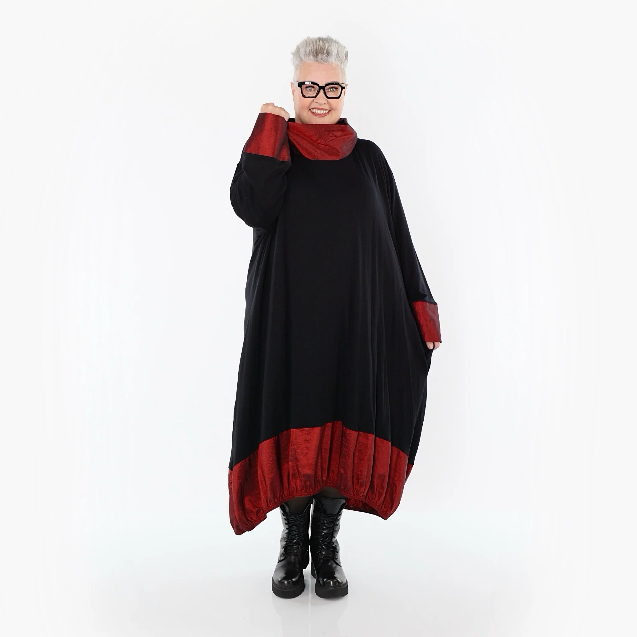 Ballonkleid von AKH Premium aus Viskose, P107156, Schwarz/Dunkelrot, Ausgefallen, Zeitlos