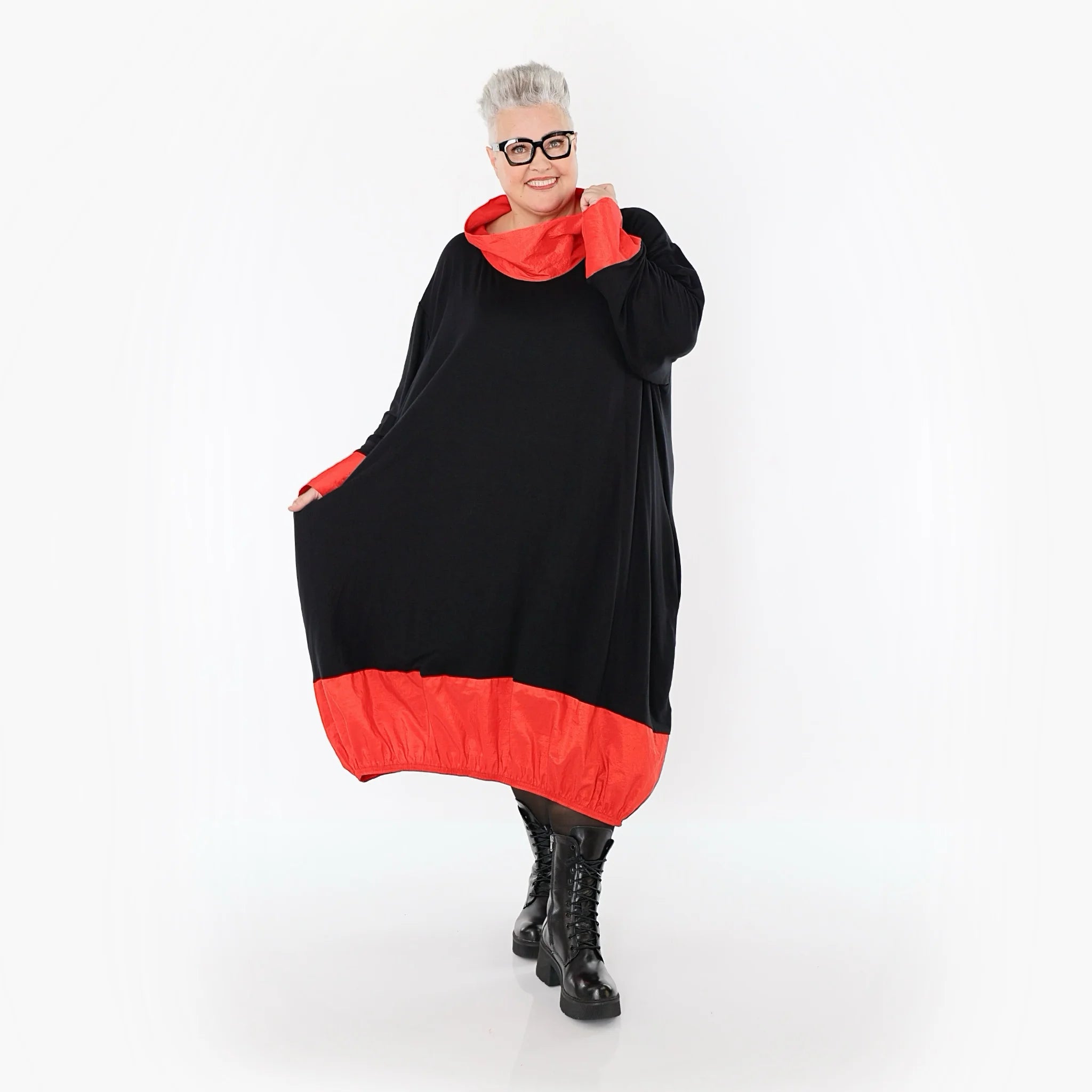  Ballonkleid von AKH Premium aus Viskose, P107156, Schwarz/Rot, Ausgefallen, Zeitlos