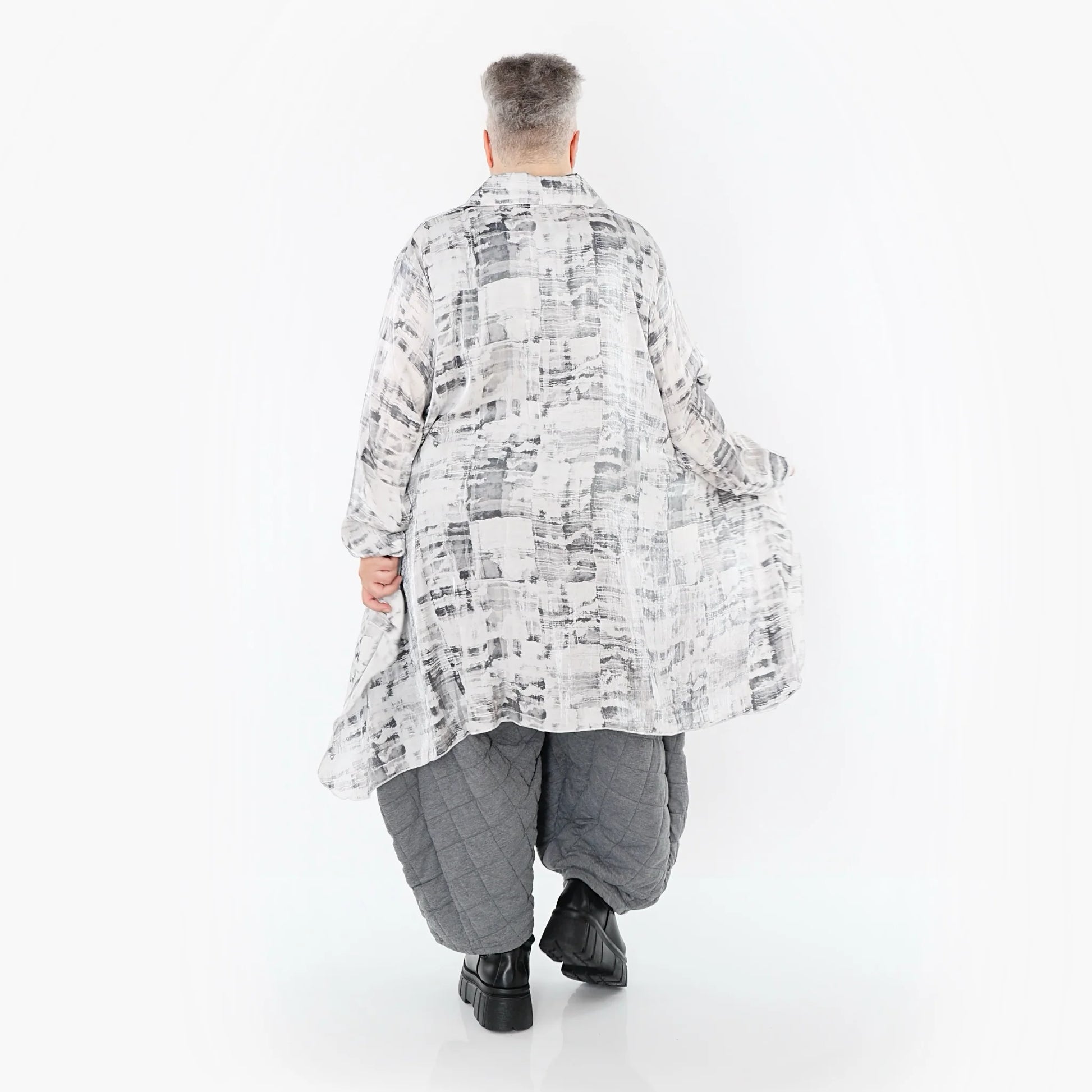  A-Form Bluse von AKH Premium aus Viskose, P106917, Weiß/Grau, Grafik, Ausgefallen, Zeitlos