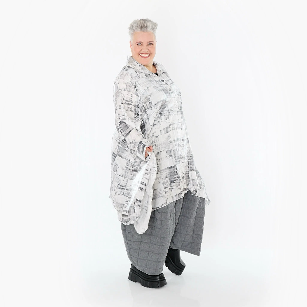  A-Form Bluse von AKH Premium aus Viskose, P106917, Weiß/Grau, Grafik, Ausgefallen, Zeitlos