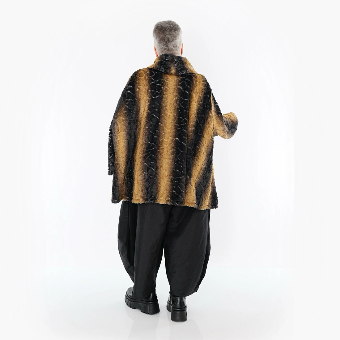  A-Form Bigshirt von AKH Fashion aus Polyester, 1565.0593R, Schwarz/Senf, Blockstreifen