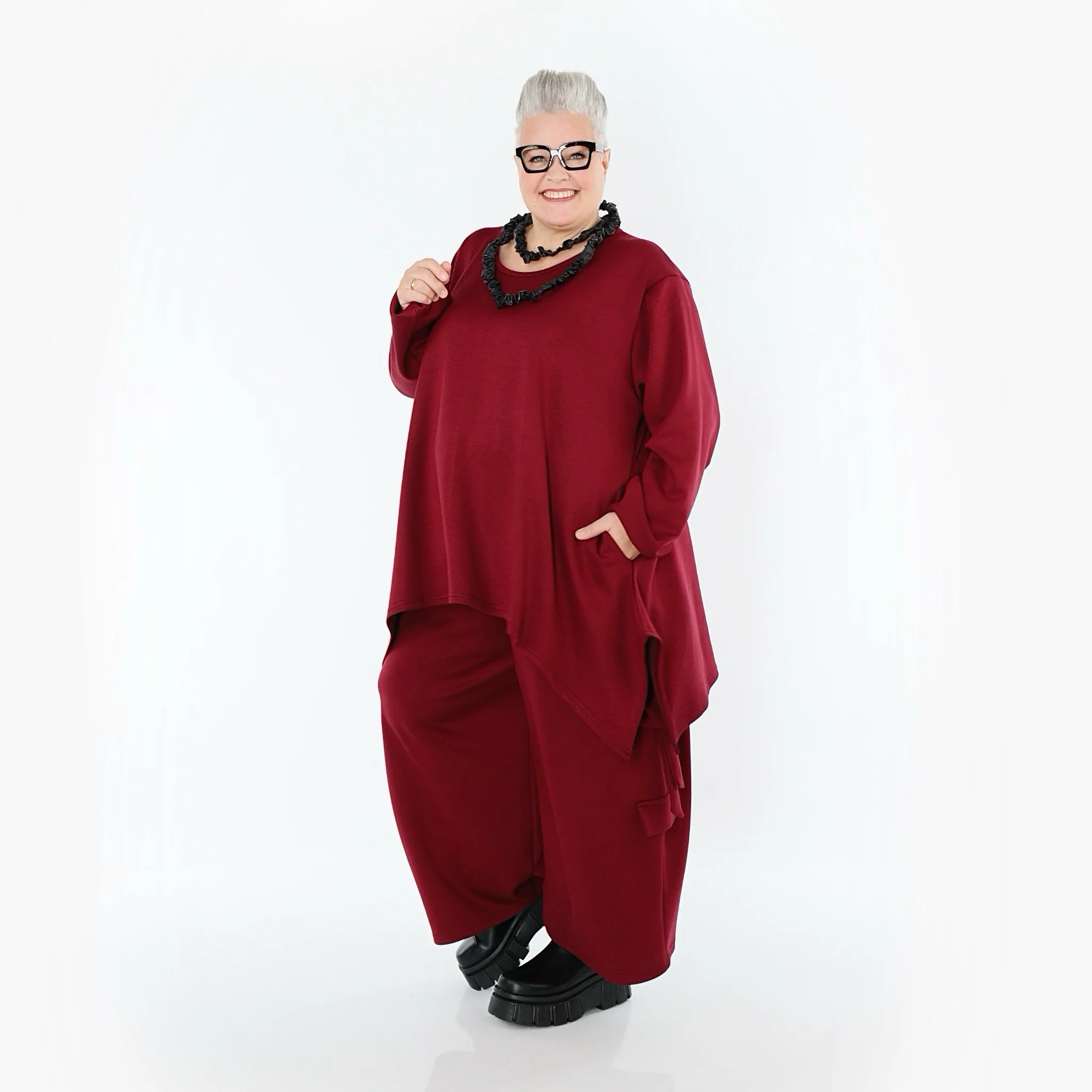  A-Form Bigshirt von AKH Fashion aus Viskose, 1566.06809, Weinrot, Ausgefallen, Zeitlos