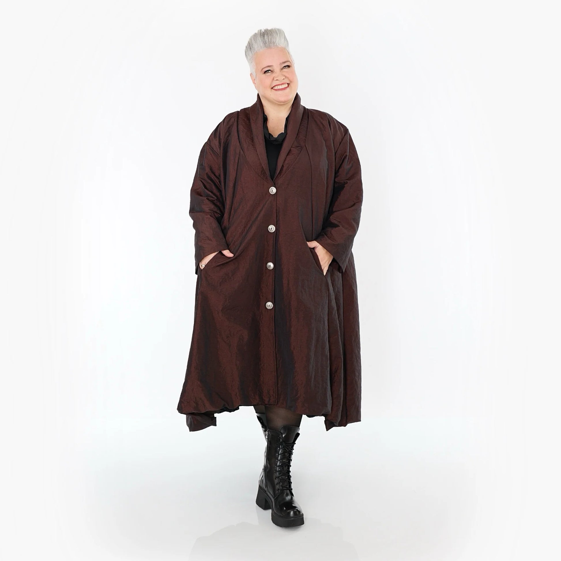  A-Form Mantel von AKH Premium aus Viskose, P106167, Braun, Ausgefallen, Zeitlos, Schick