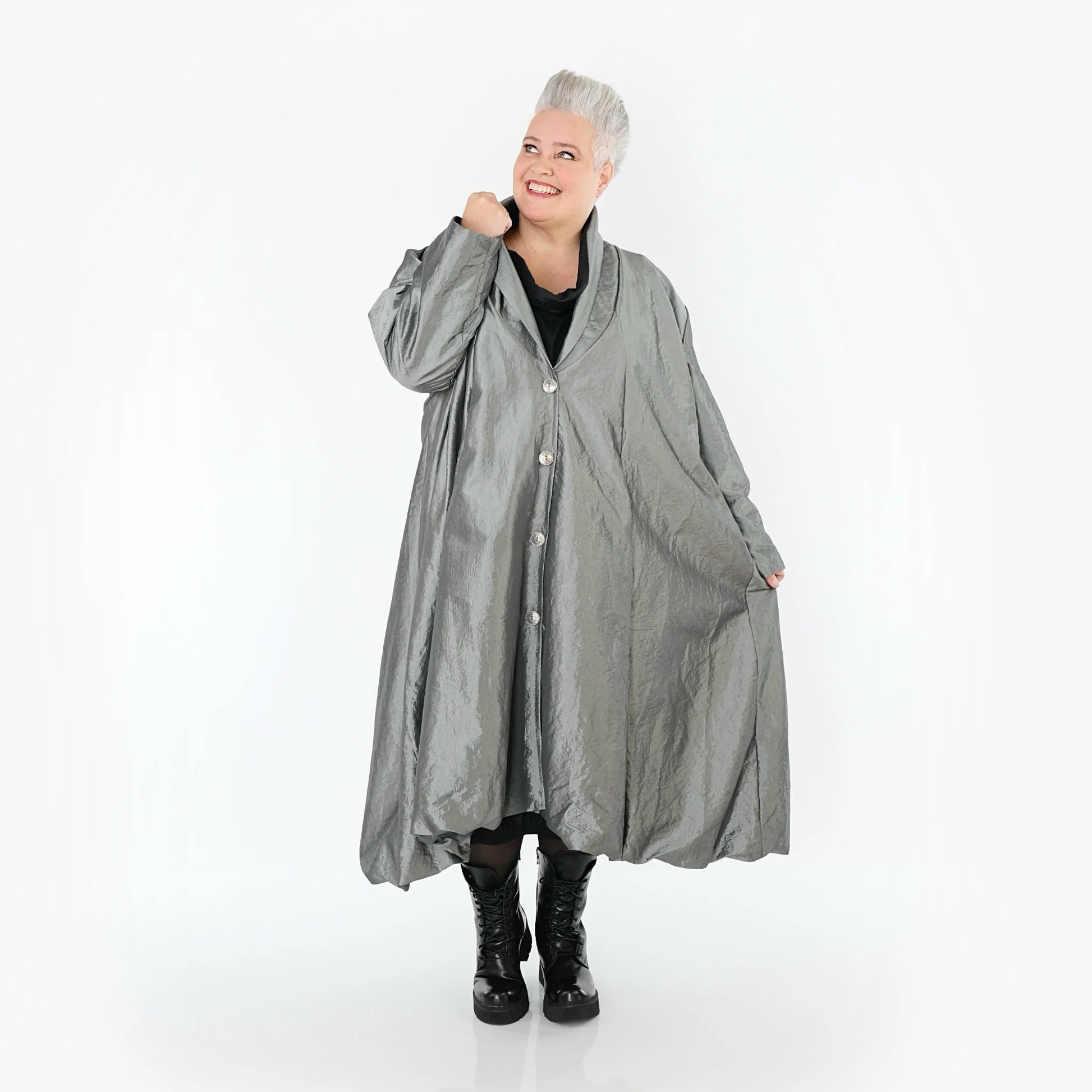  A-Form Mantel von AKH Premium aus Viskose, P106167, Grau, Ausgefallen, Zeitlos, Schick